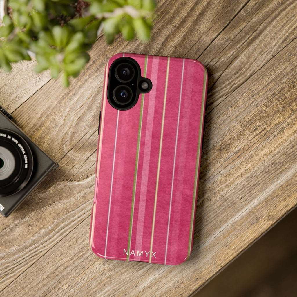 Pink Vertical Stripe Tough Phone Case — Durable Protective iPhone Cover with Subtle Vintage Stripes