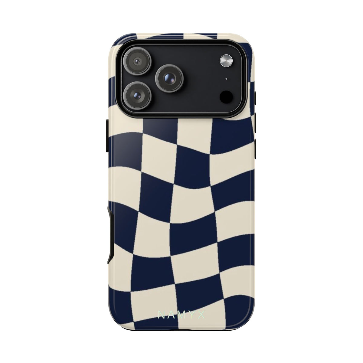 Wavy Checkered Phone Case – Retro Navy Racing Pattern Tough Case