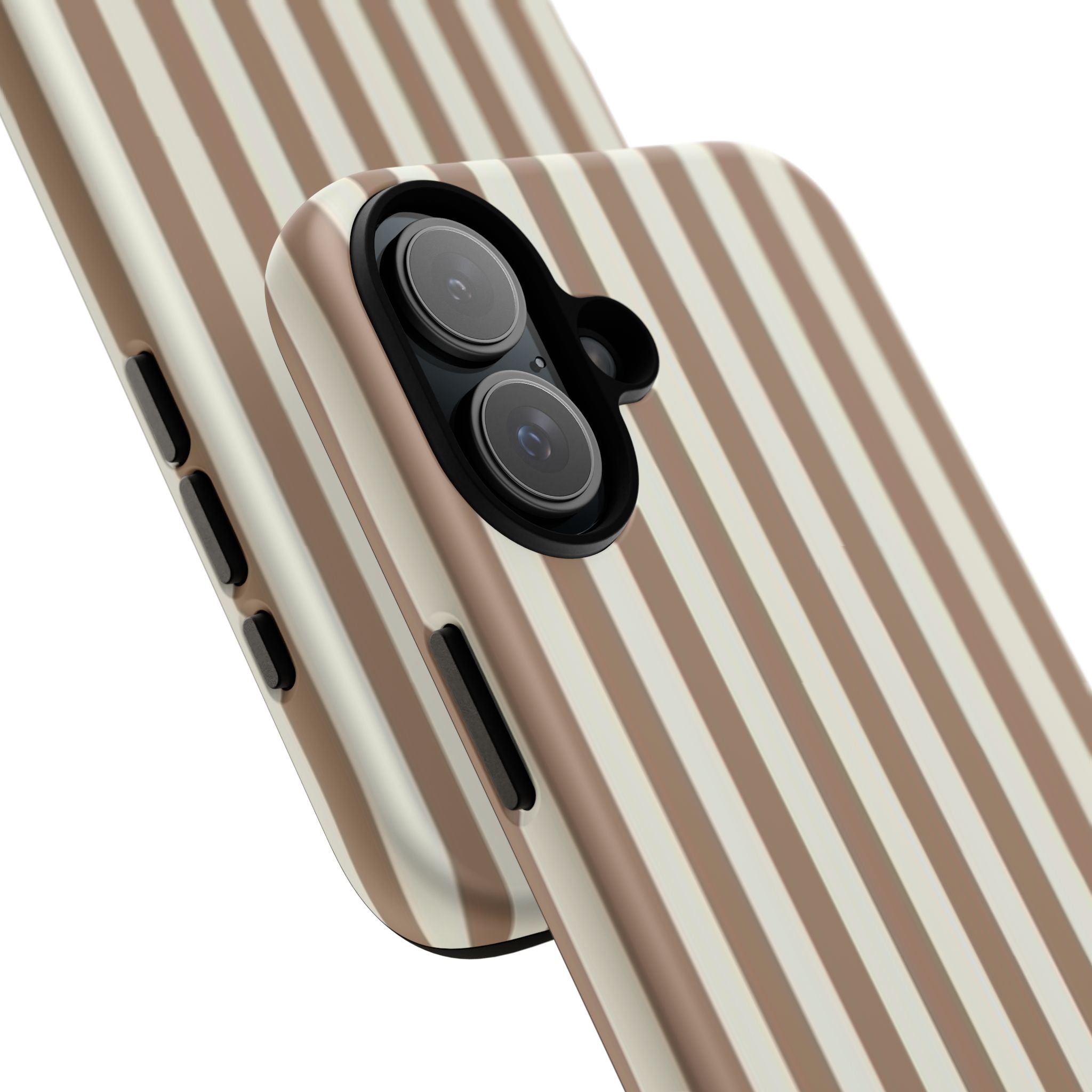 Striped Beige Phone Case — Classic Vertical Brown & Cream Stripe Tough Case
