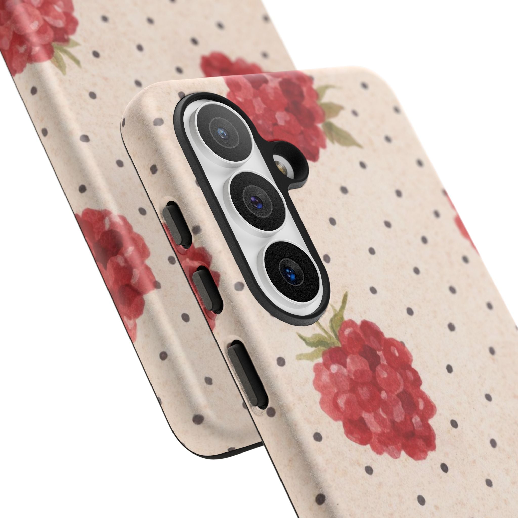 Raspberry Dotted Tough Phone Case — Vintage Floral Protective Cover