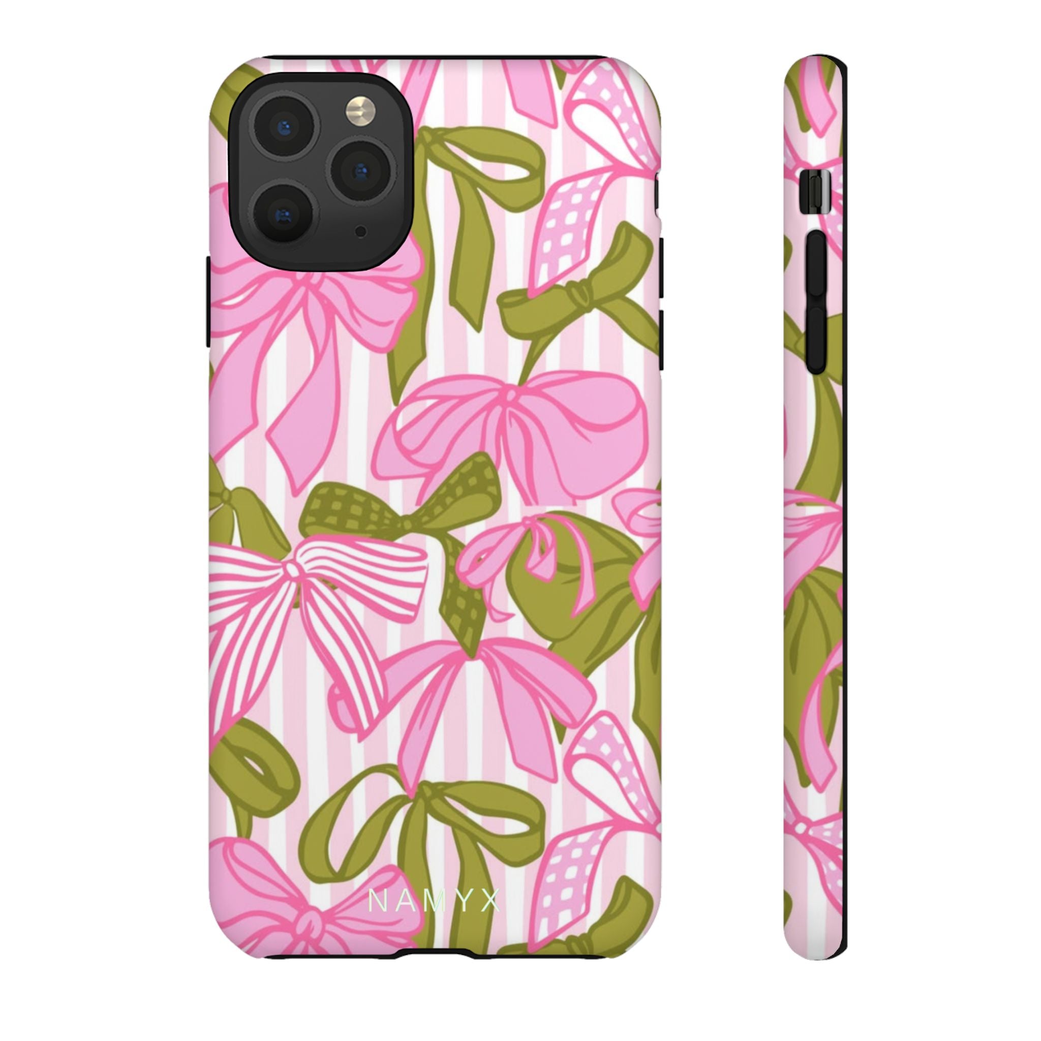 Bow Pattern Tough Case - Pink & Olive Floral Phone Cover
