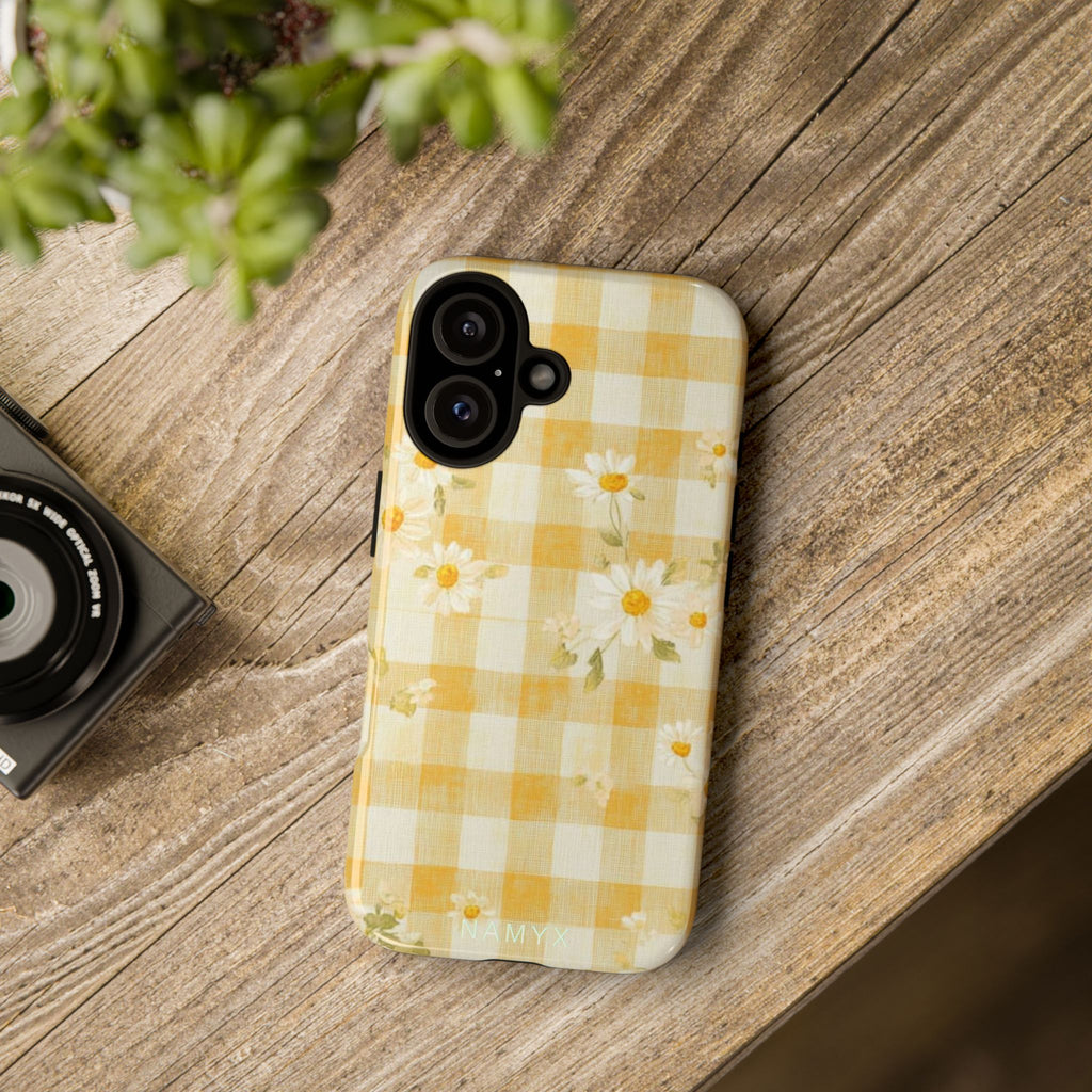 Daisy Gingham Tough Phone Case — Yellow Floral Protective Cover