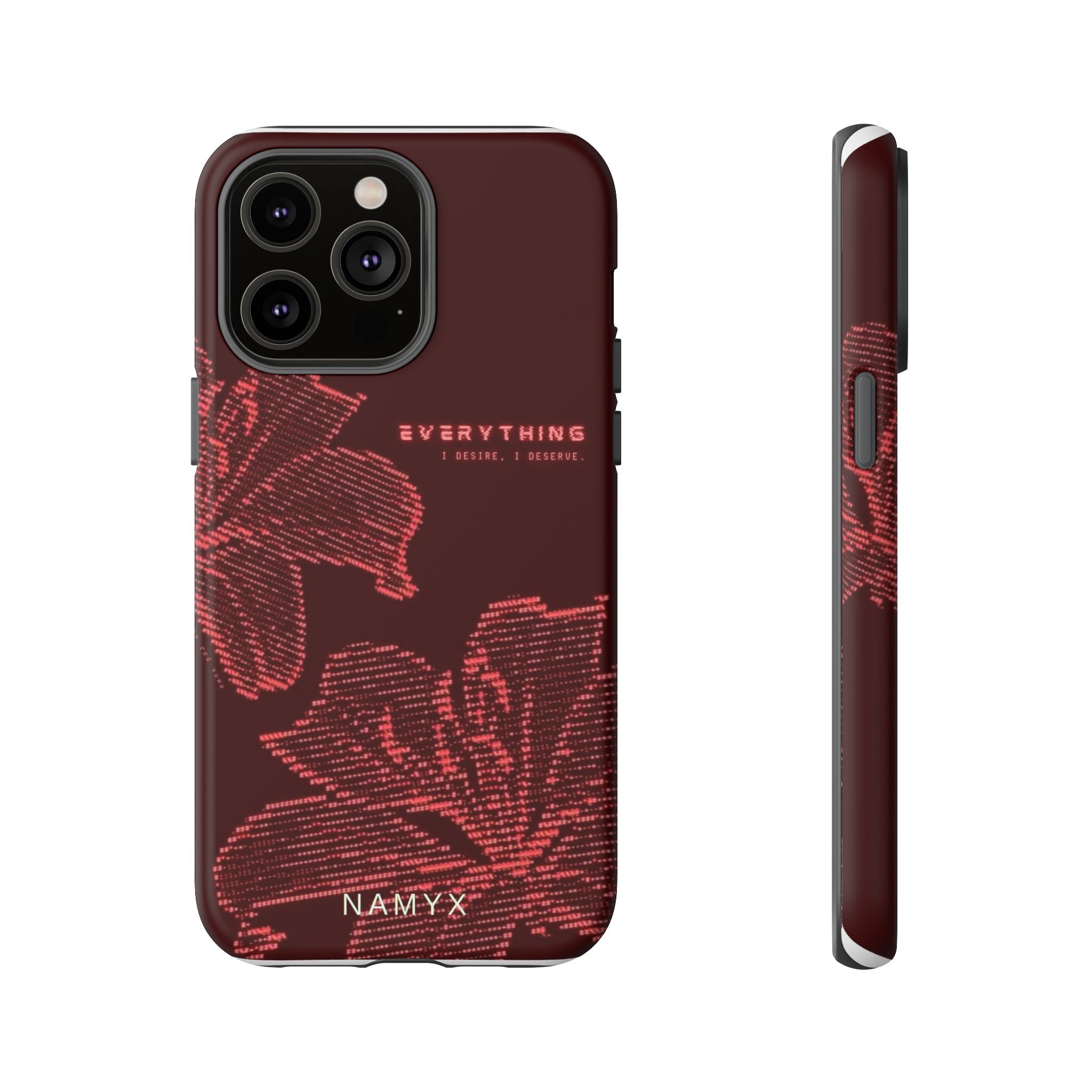 Floral Tough Phone Case — 'Everything' Burgundy Protective Cover