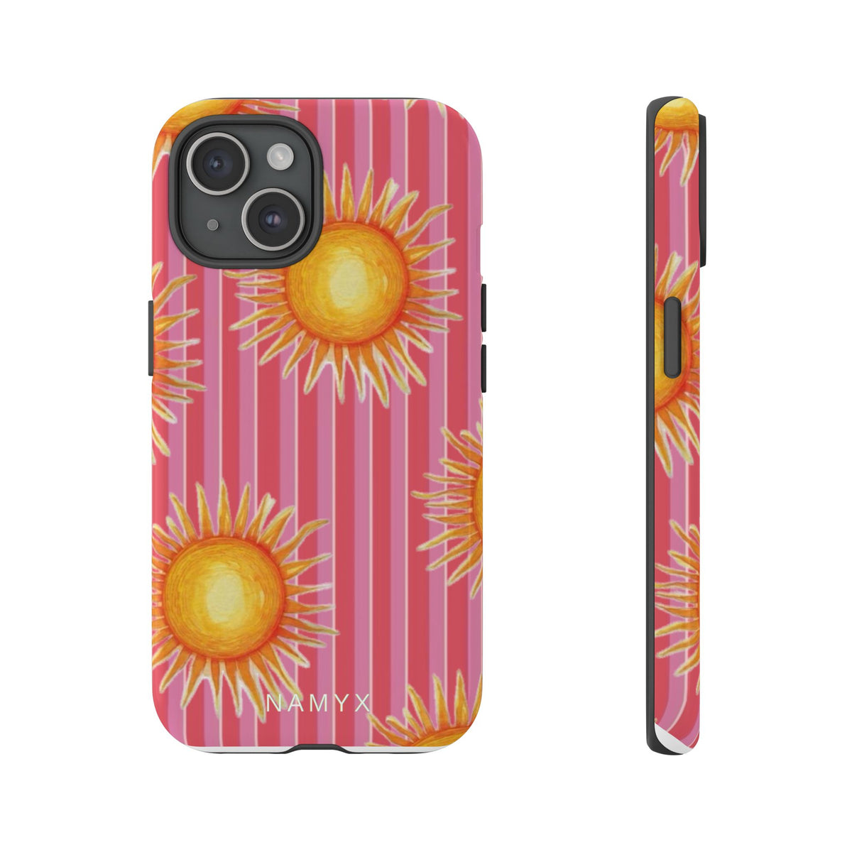 Sunburst Stripe Tough Phone Case — Bright Yellow Sun Pattern on Pink