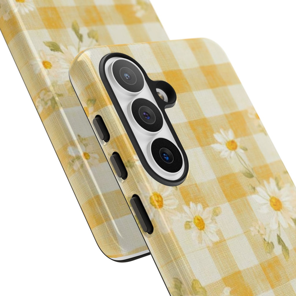 Daisy Gingham Tough Phone Case — Yellow Floral Protective Cover