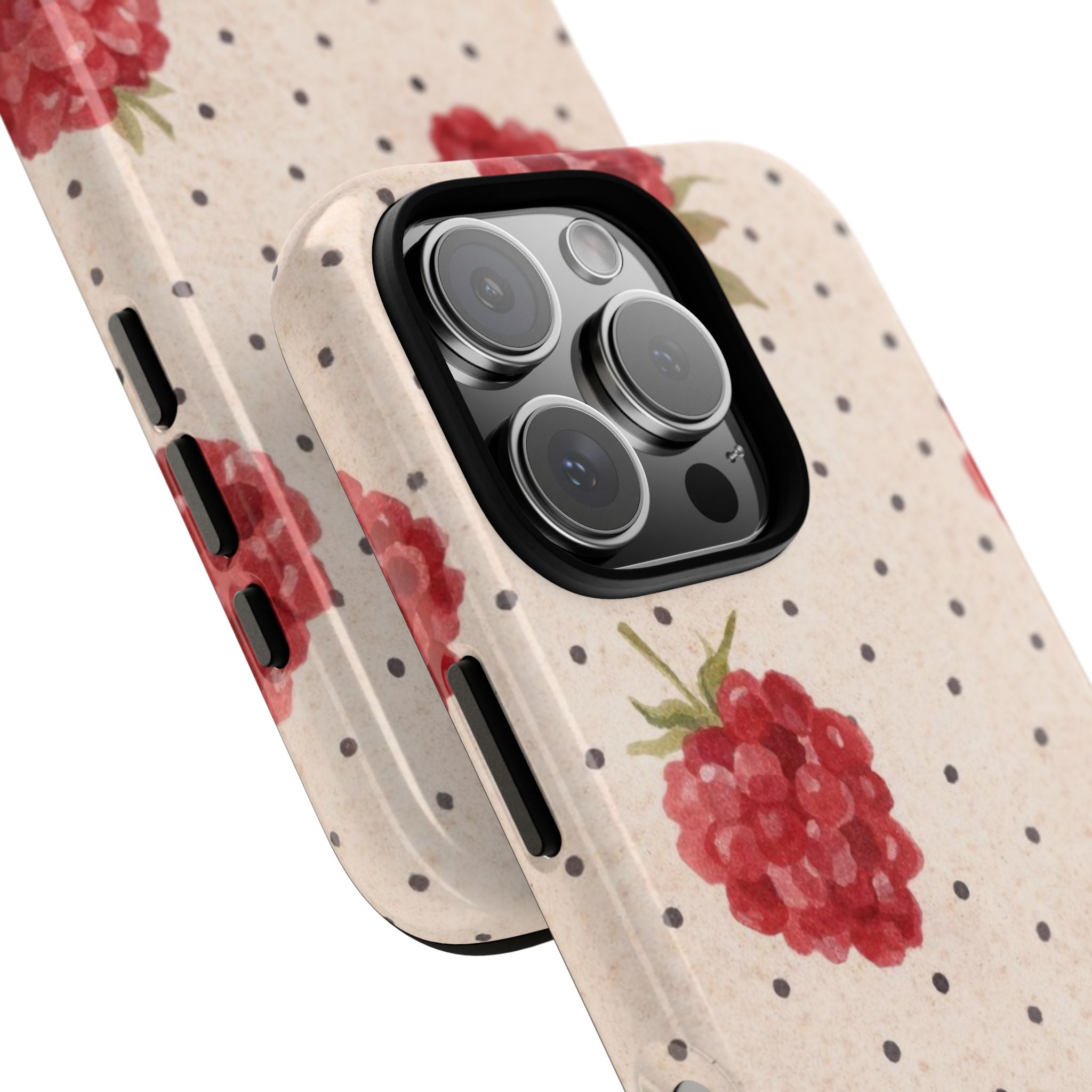 Raspberry Dotted Tough Phone Case — Vintage Floral Protective Cover