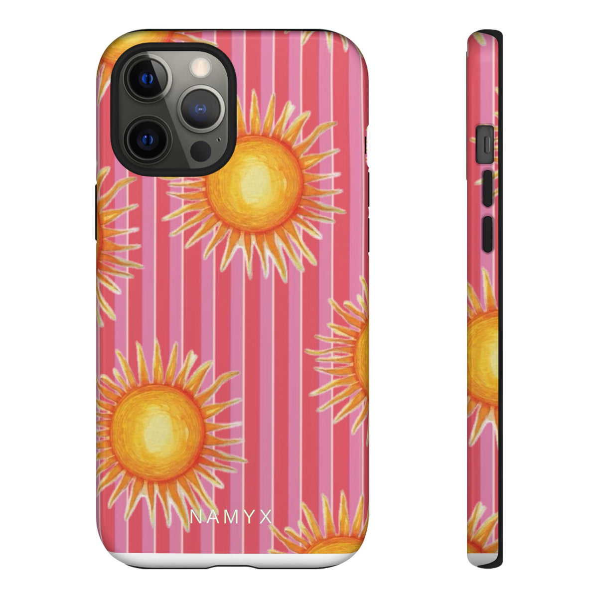 Sunburst Stripe Tough Phone Case — Bright Yellow Sun Pattern on Pink