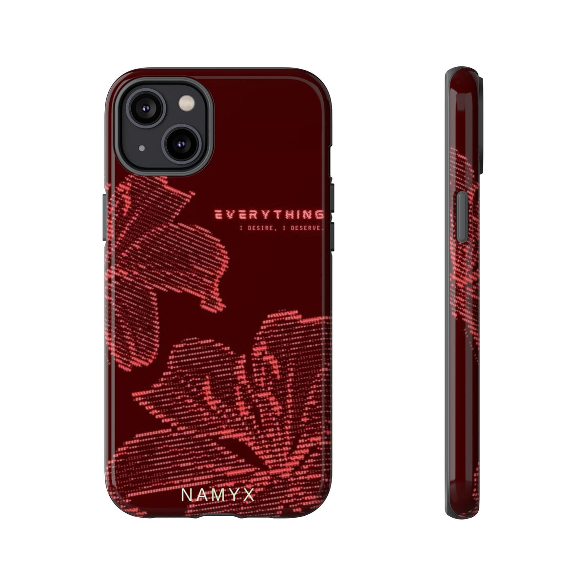 Floral Tough Phone Case — 'Everything' Burgundy Protective Cover