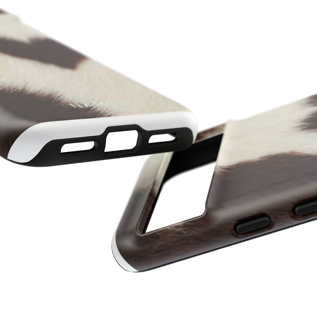 Cowhide Heart Phone Case — Cute Cow Print Protective iPhone Cover