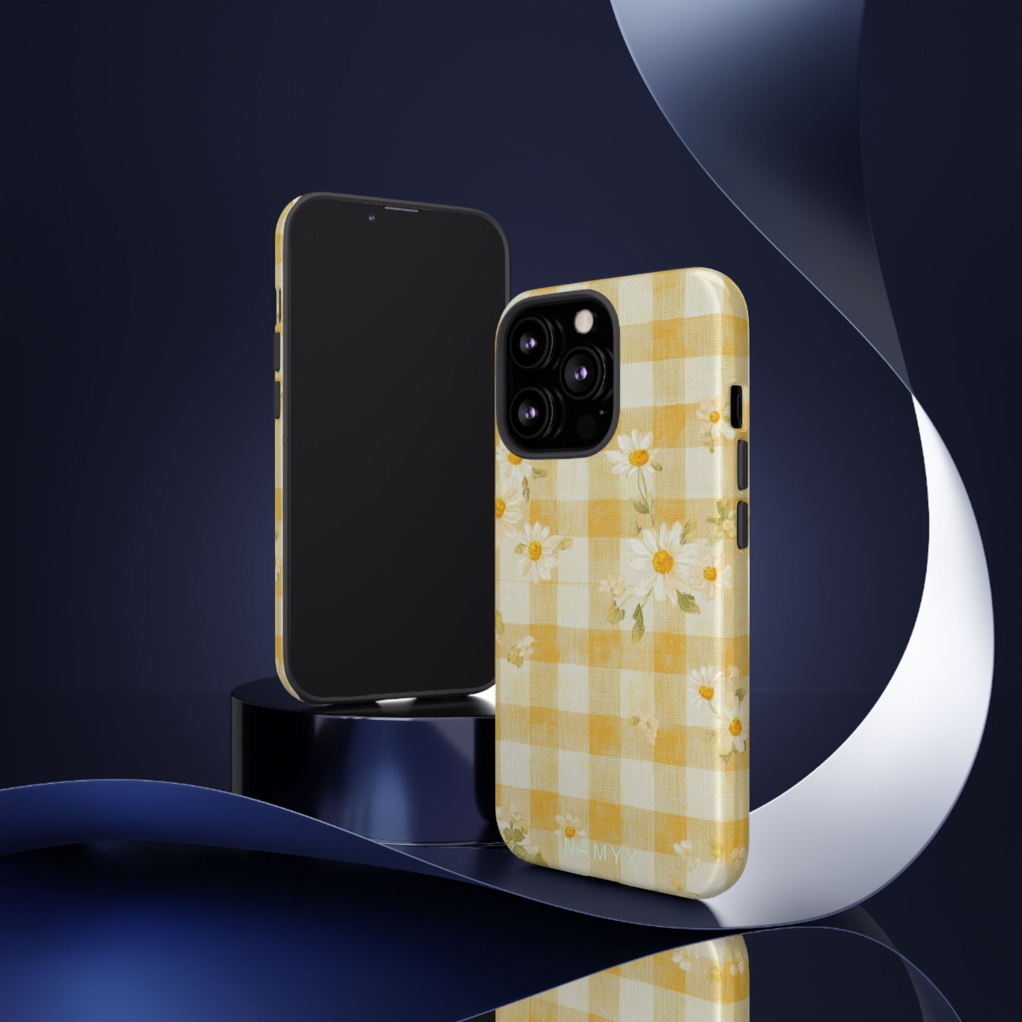 Daisy Gingham Tough Phone Case — Yellow Floral Protective Cover
