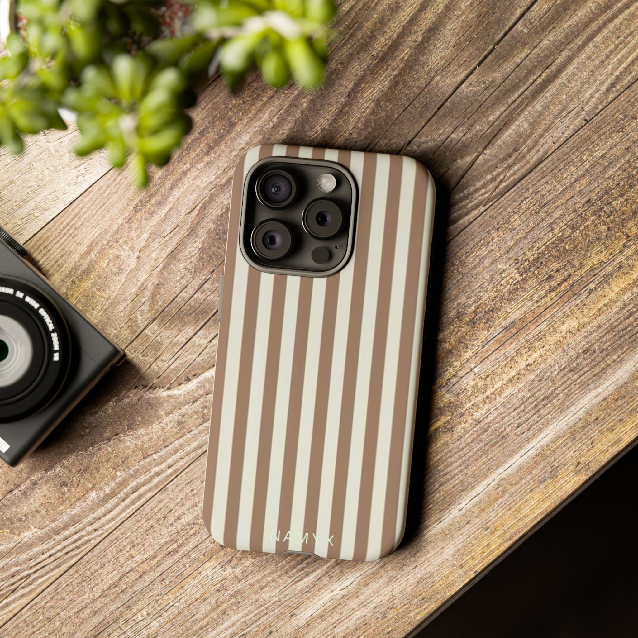Striped Beige Phone Case — Classic Vertical Brown & Cream Stripe Tough Case