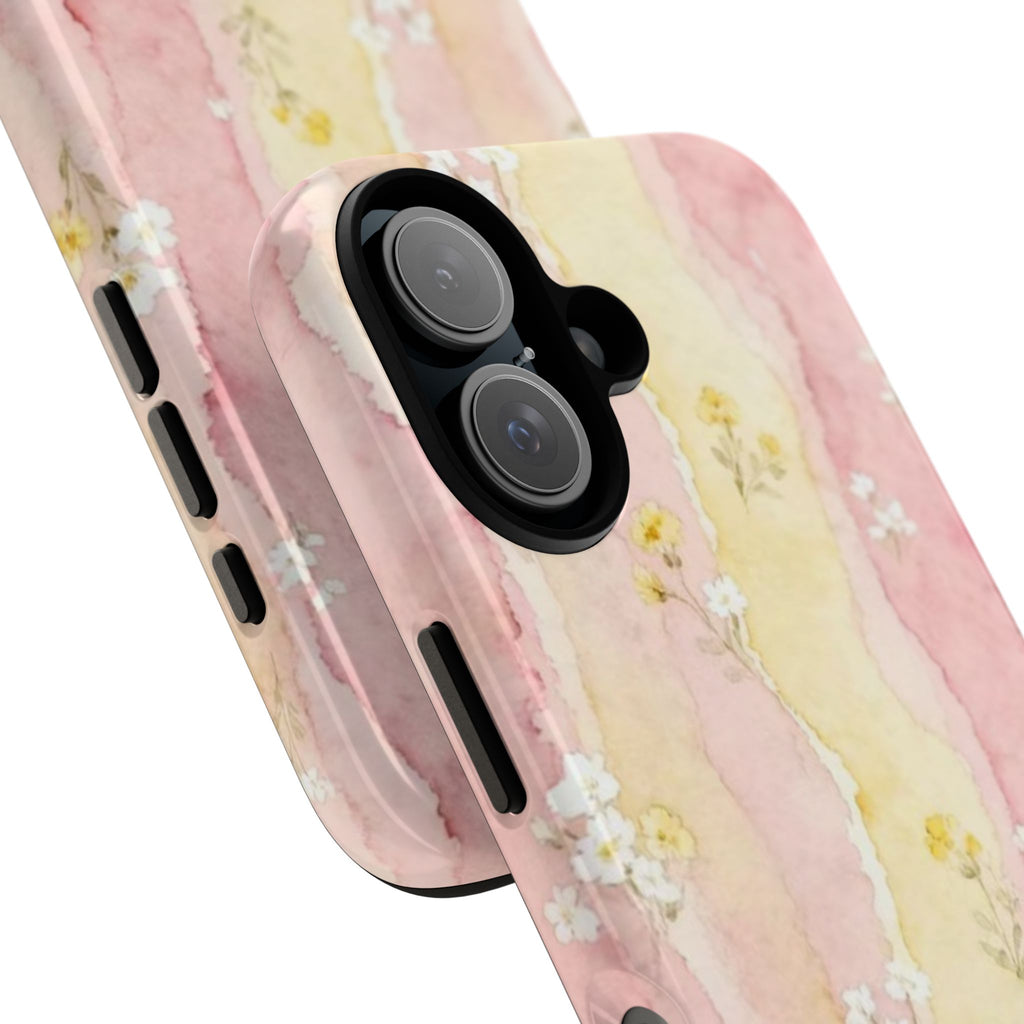 Floral Watercolor Tough Phone Case — Pink & Yellow Daisy Protective Cover