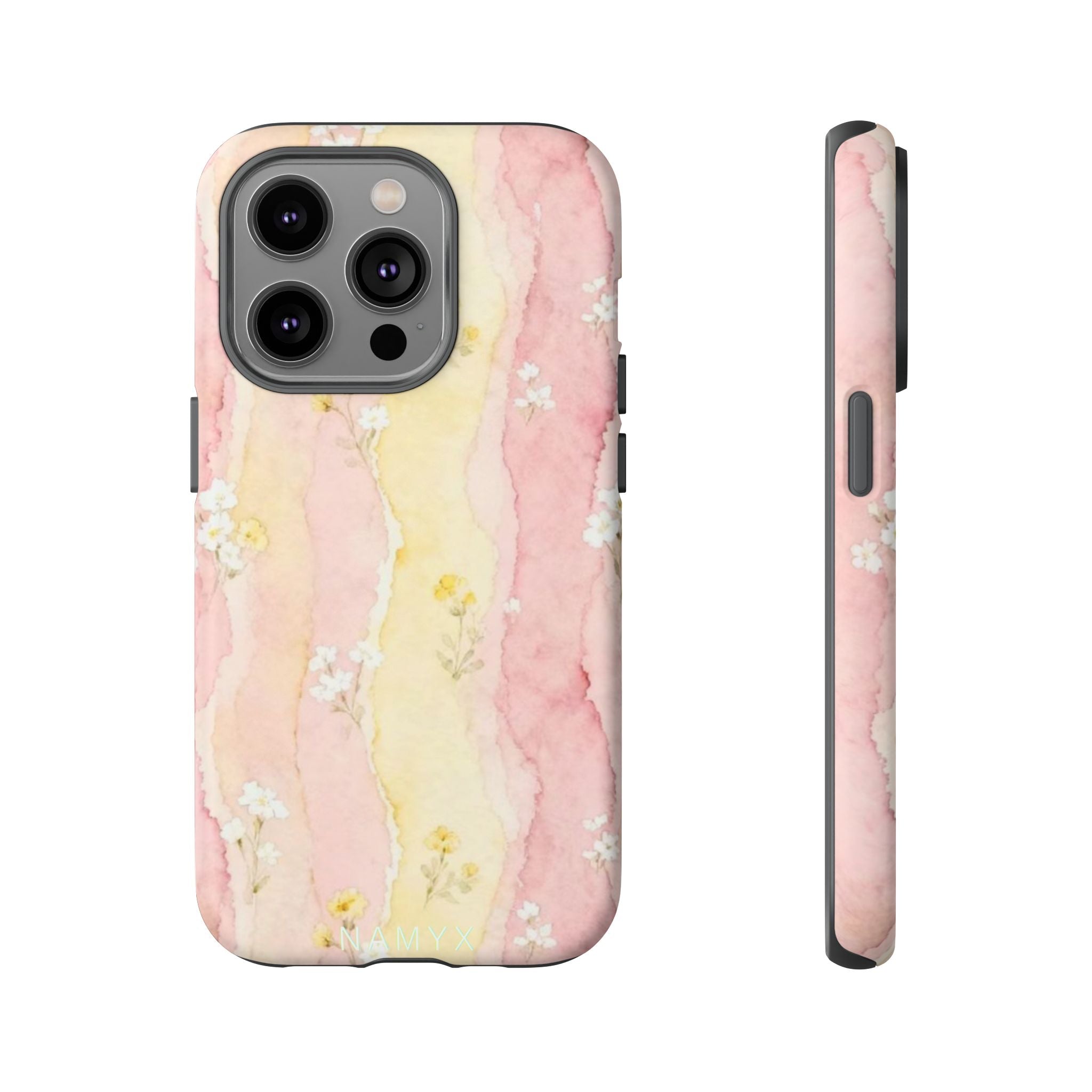 Floral Watercolor Tough Phone Case — Pink & Yellow Daisy Protective Cover