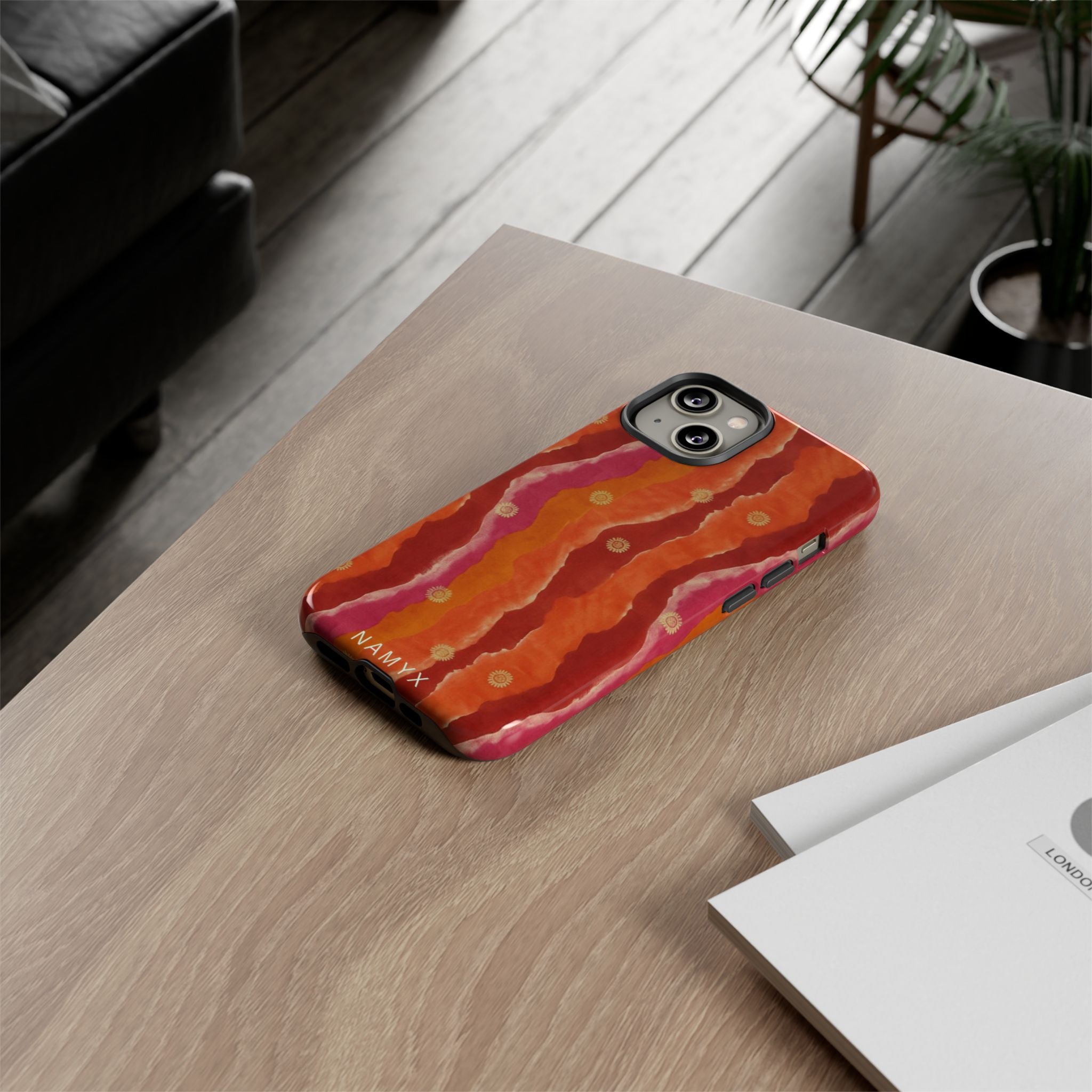 Abstract Red Waves Phone Case — Bold Orange & Pink Protective Tough Case