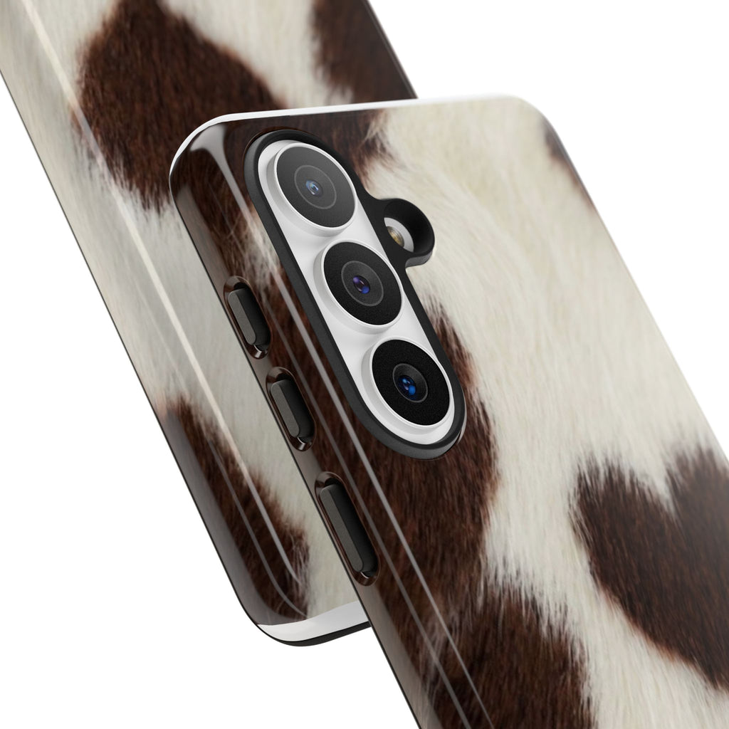 Cowhide Heart Phone Case — Cute Cow Print Protective iPhone Cover