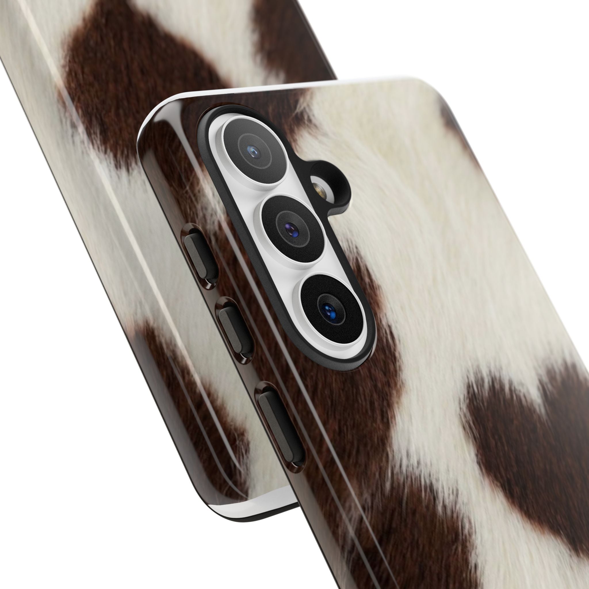 Cowhide Heart Phone Case — Cute Cow Print Protective iPhone Cover