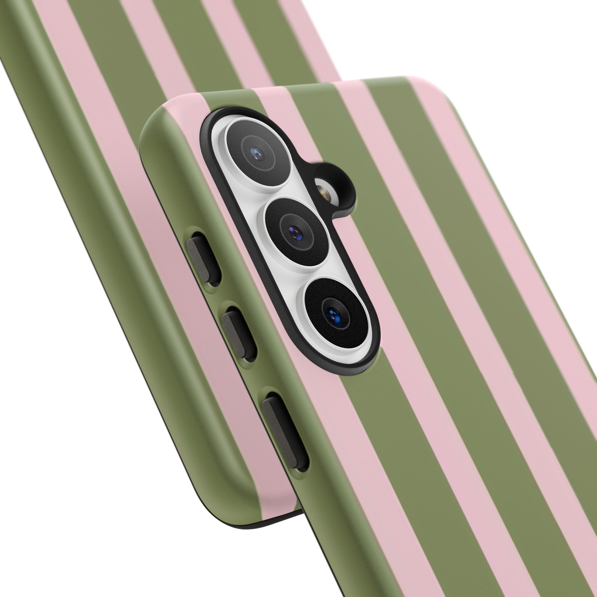 Striped Olive & Blush Tough Phone Case — Durable Protective Phone Cover