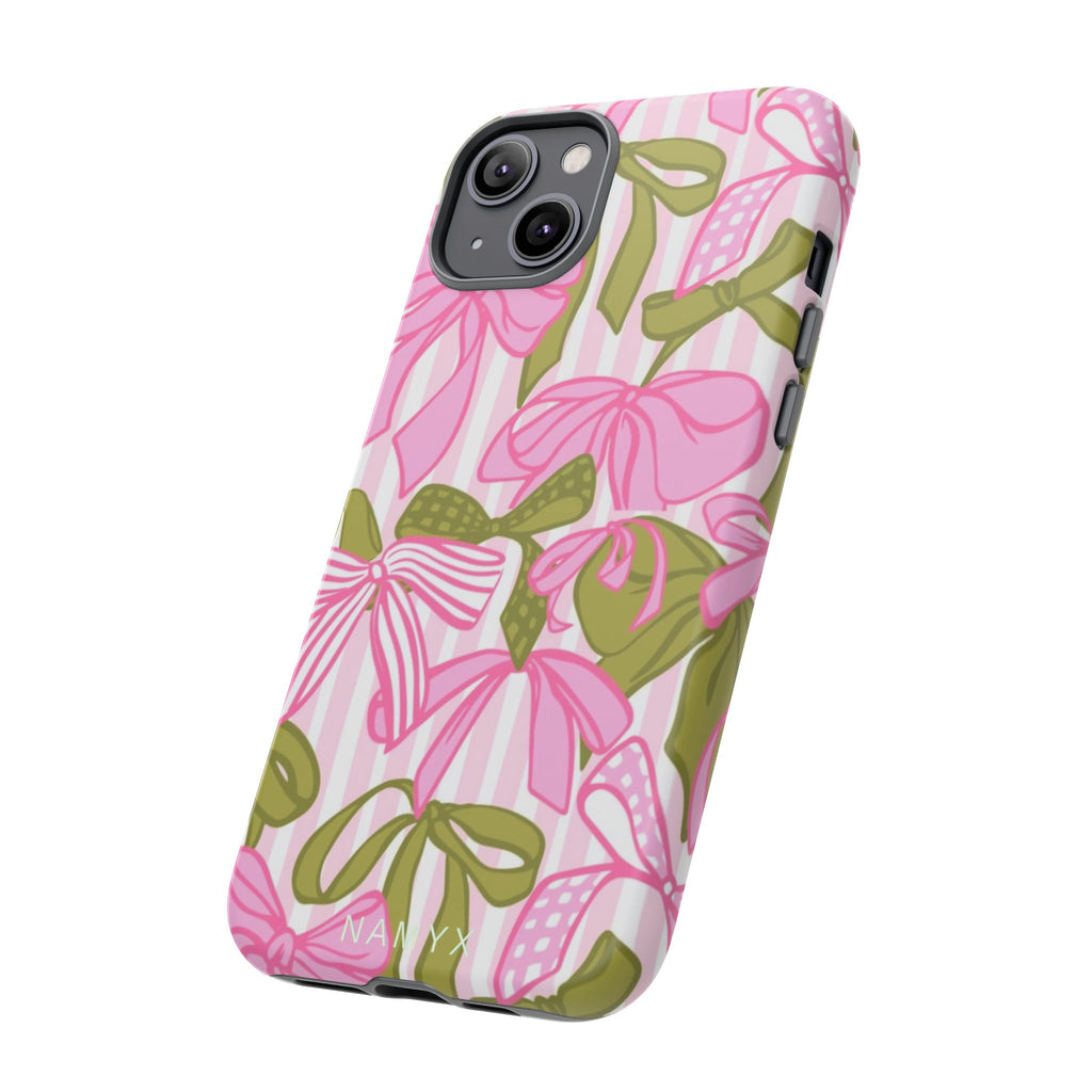 Bow Pattern Tough Case - Pink & Olive Floral Phone Cover