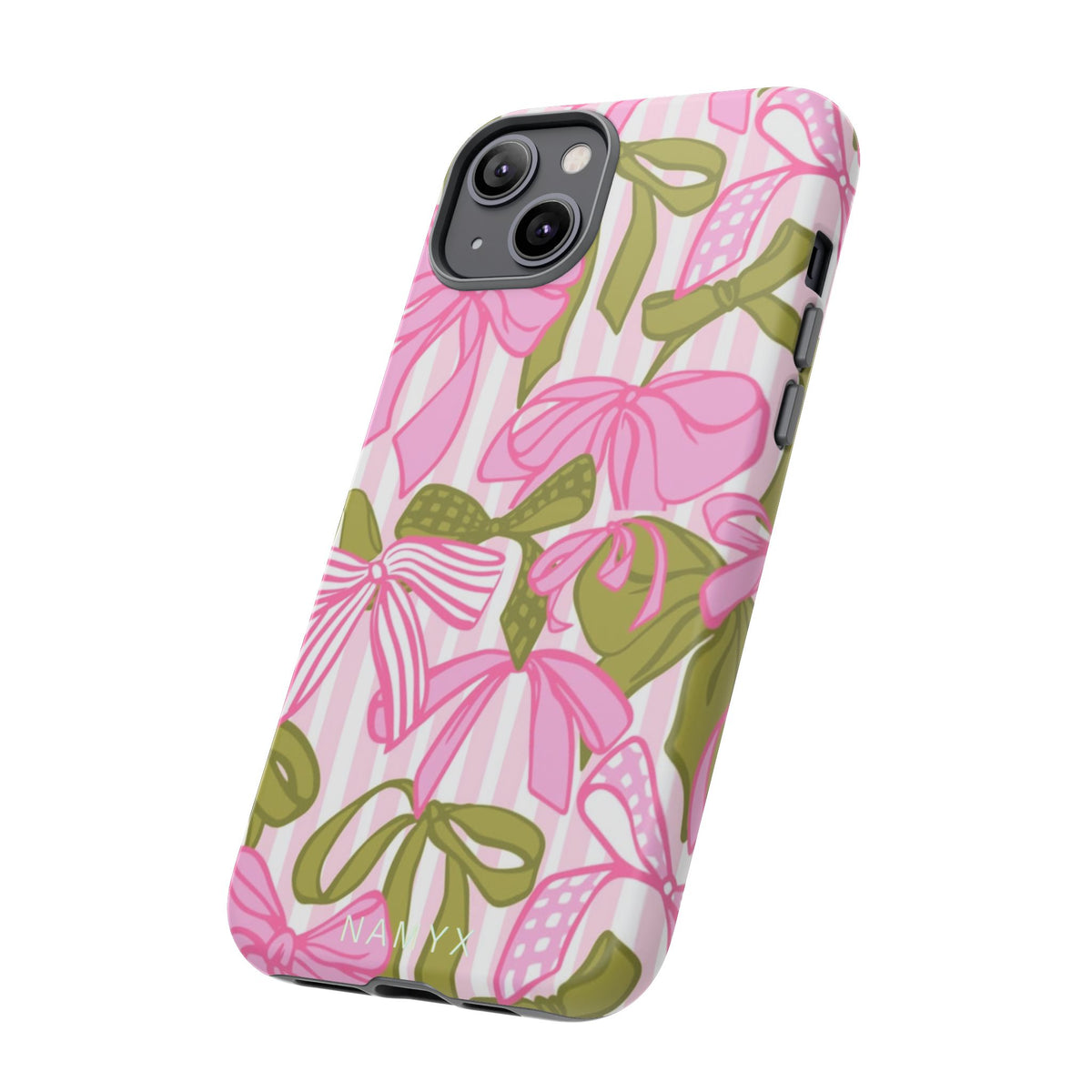 Bow Pattern Tough Case - Pink & Olive Floral Phone Cover