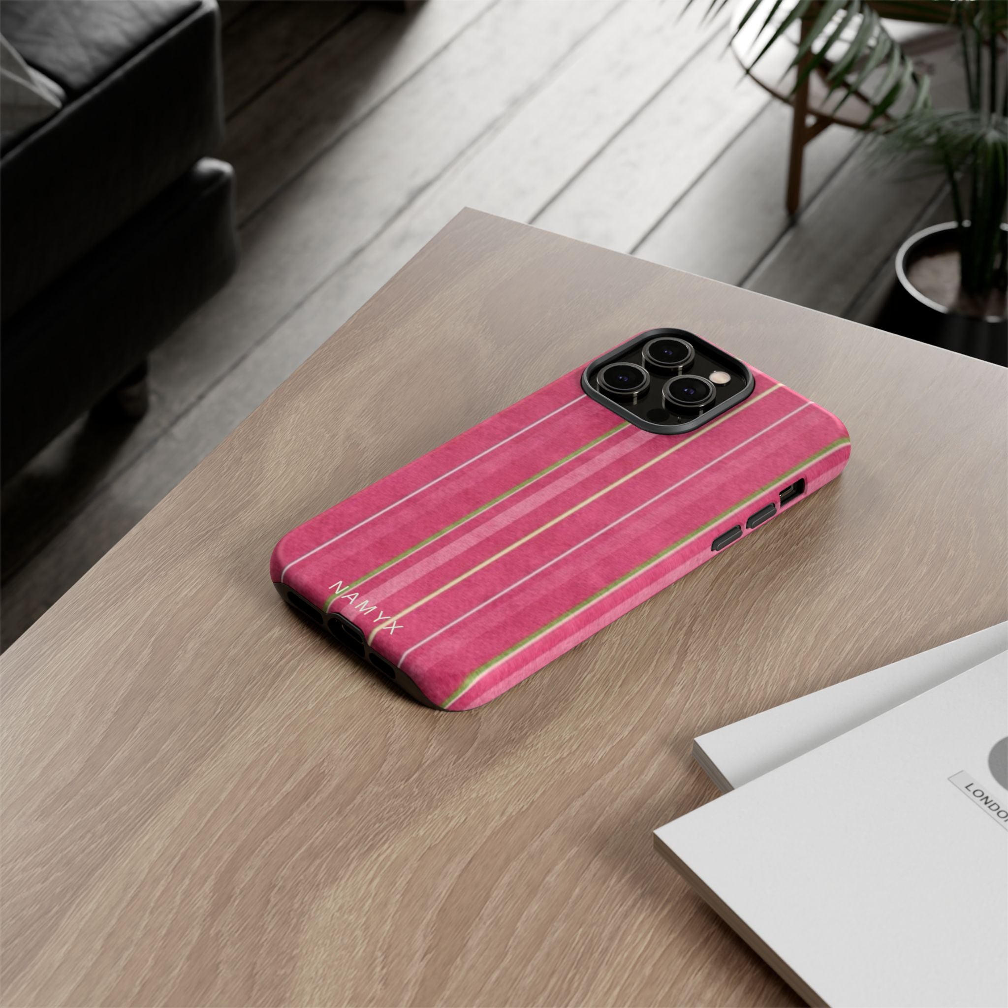 Pink Vertical Stripe Tough Phone Case — Durable Protective iPhone Cover with Subtle Vintage Stripes