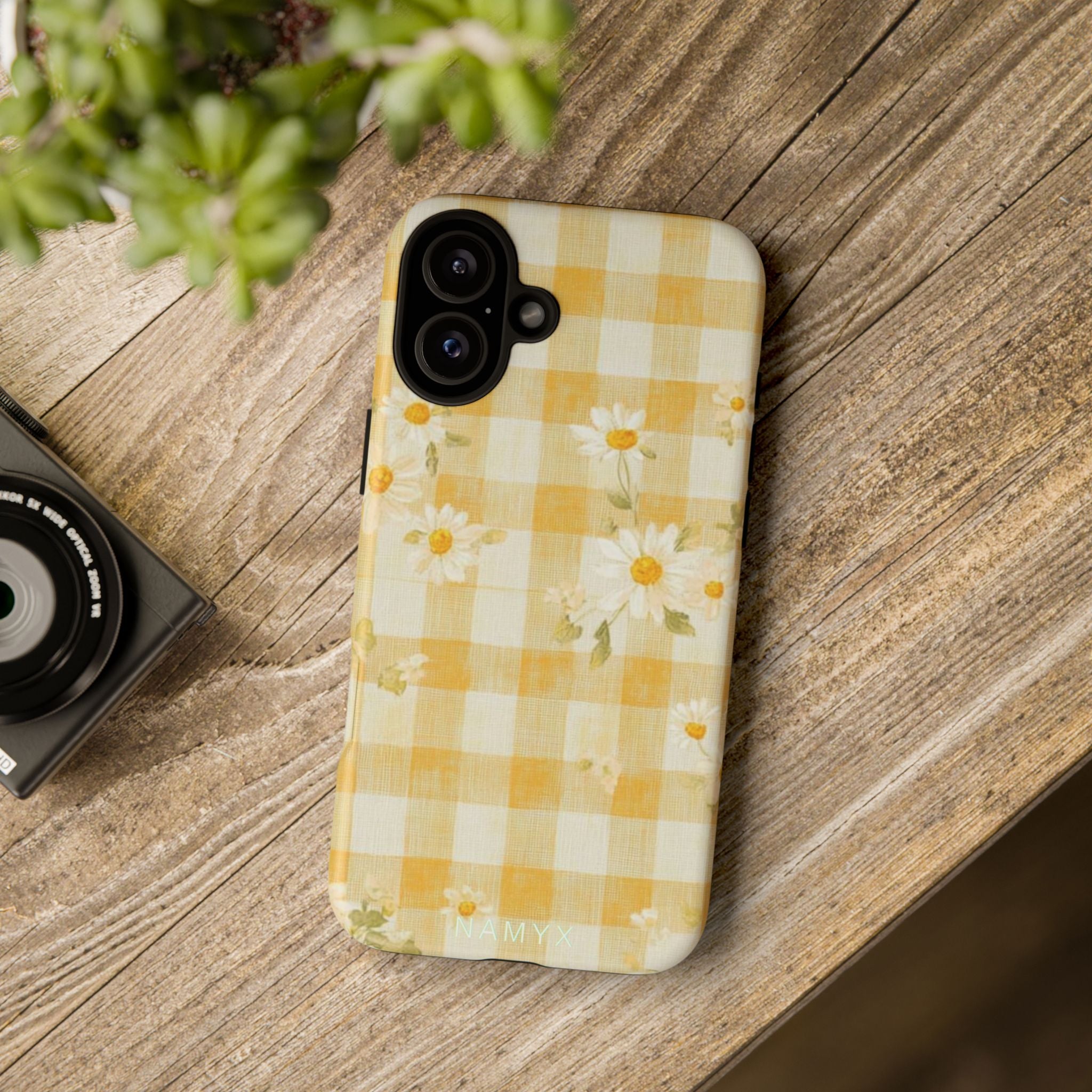 Daisy Gingham Tough Phone Case — Yellow Floral Protective Cover