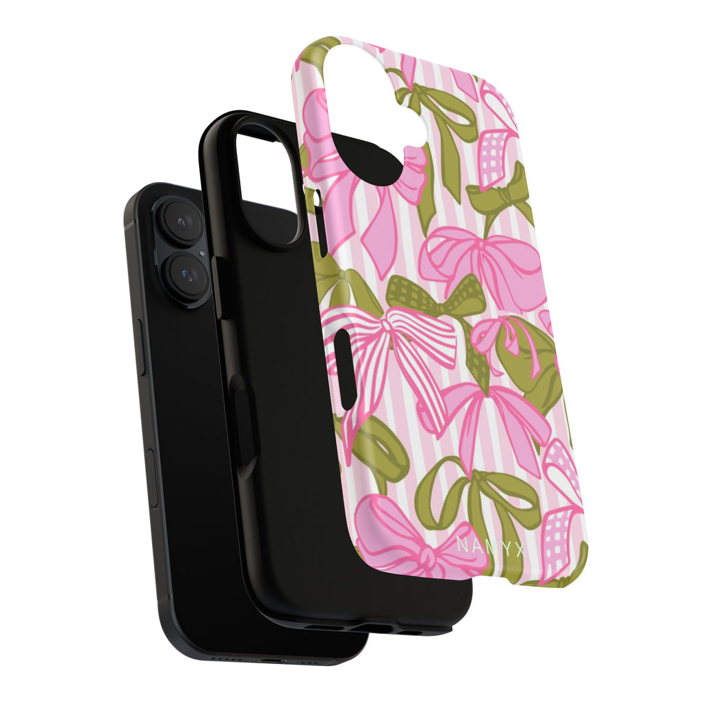 Bow Pattern Tough Case - Pink & Olive Floral Phone Cover