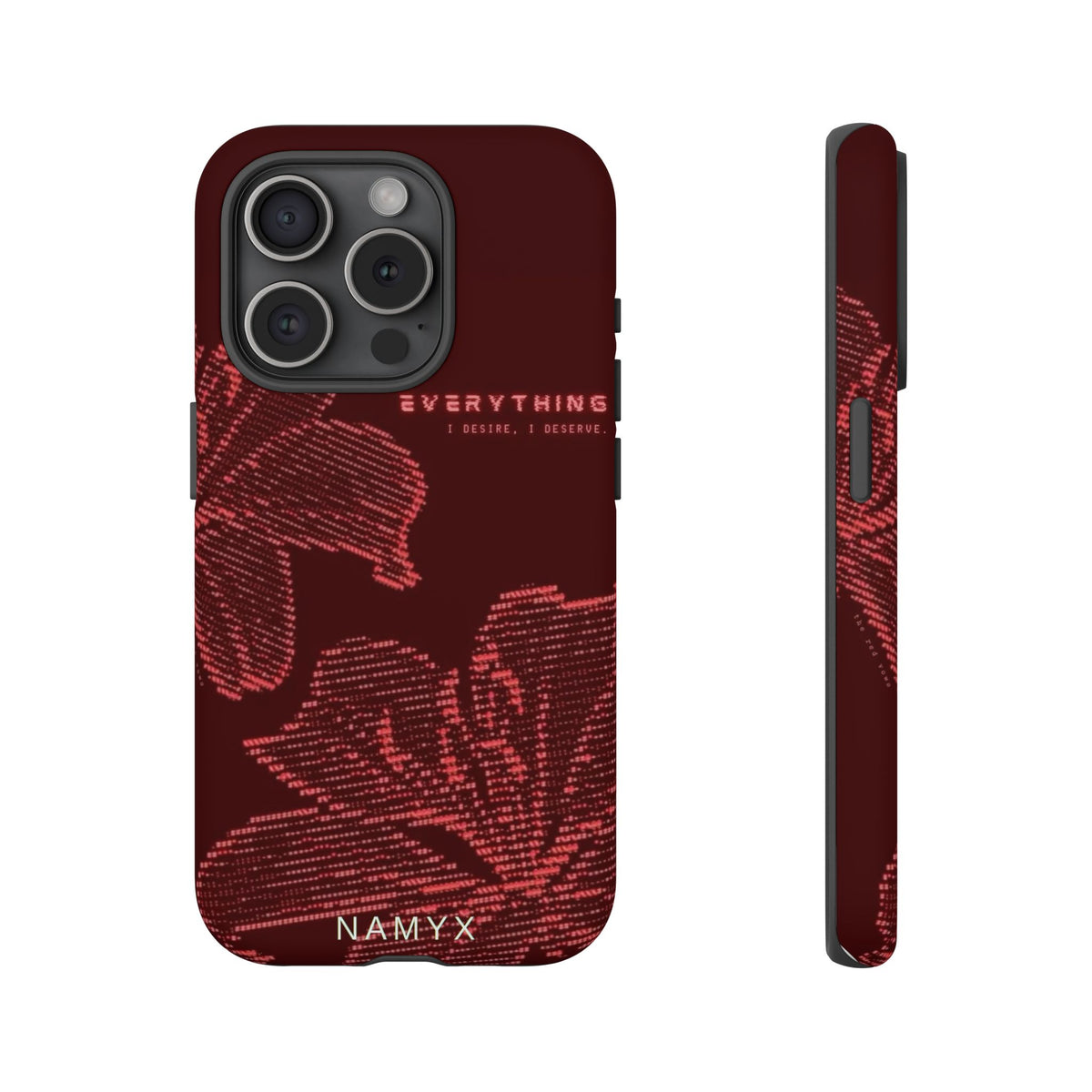 Floral Tough Phone Case — 'Everything' Burgundy Protective Cover
