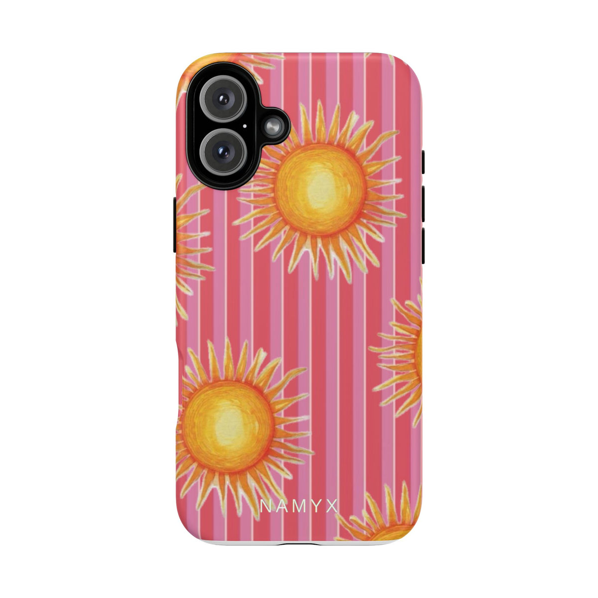 Sunburst Stripe Tough Phone Case — Bright Yellow Sun Pattern on Pink
