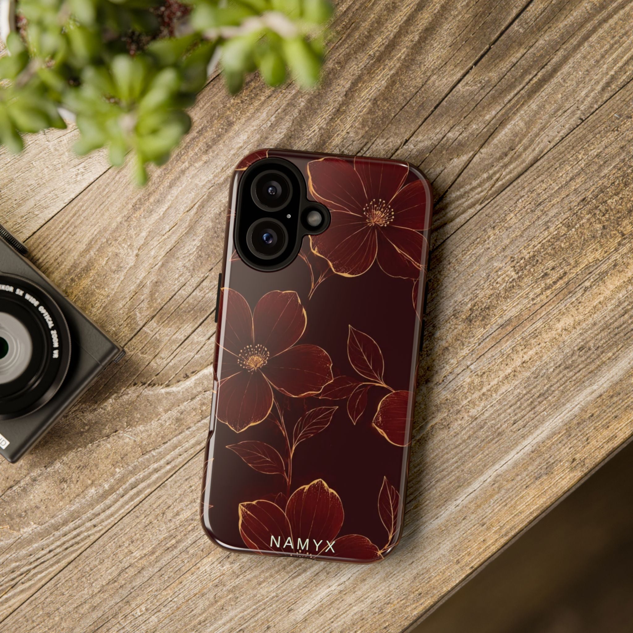 Floral Tough Case — Dark Red Botanical Phone Case
