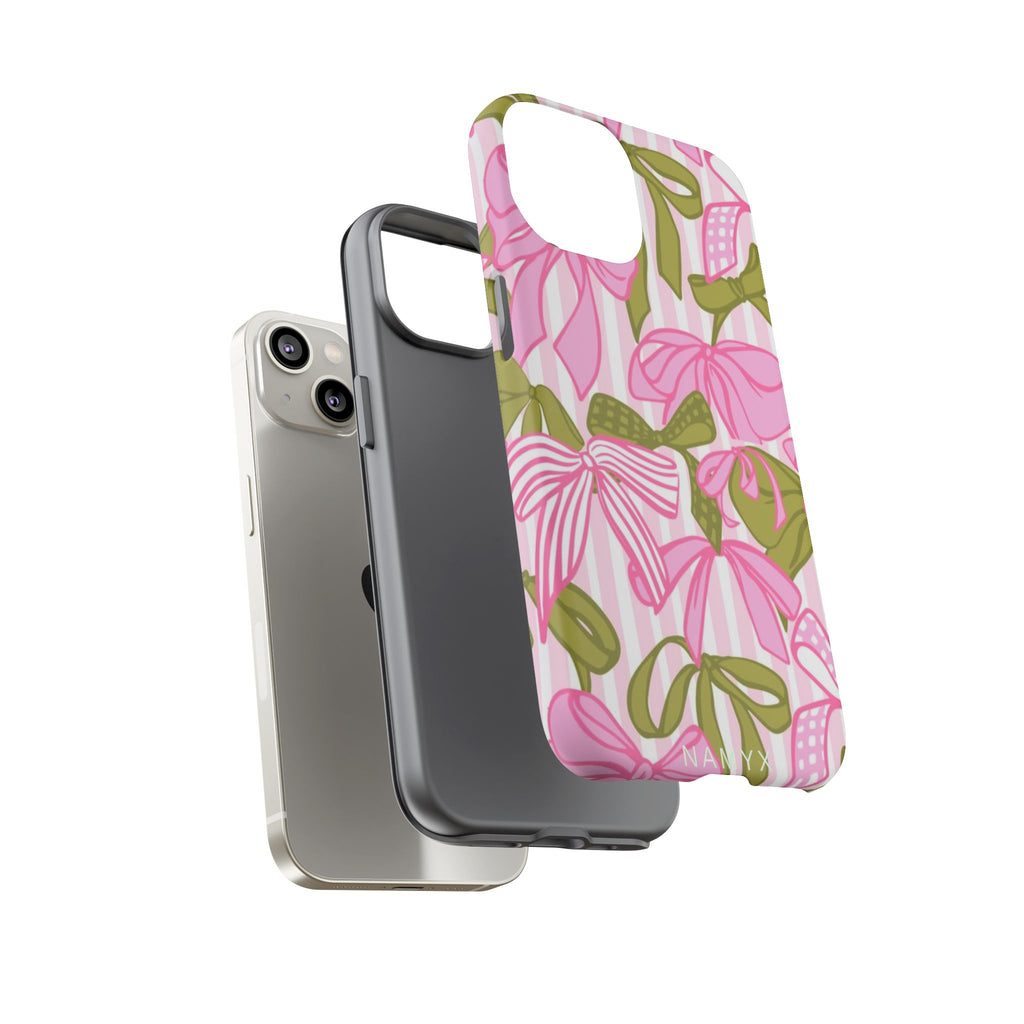 Bow Pattern Tough Case - Pink & Olive Floral Phone Cover