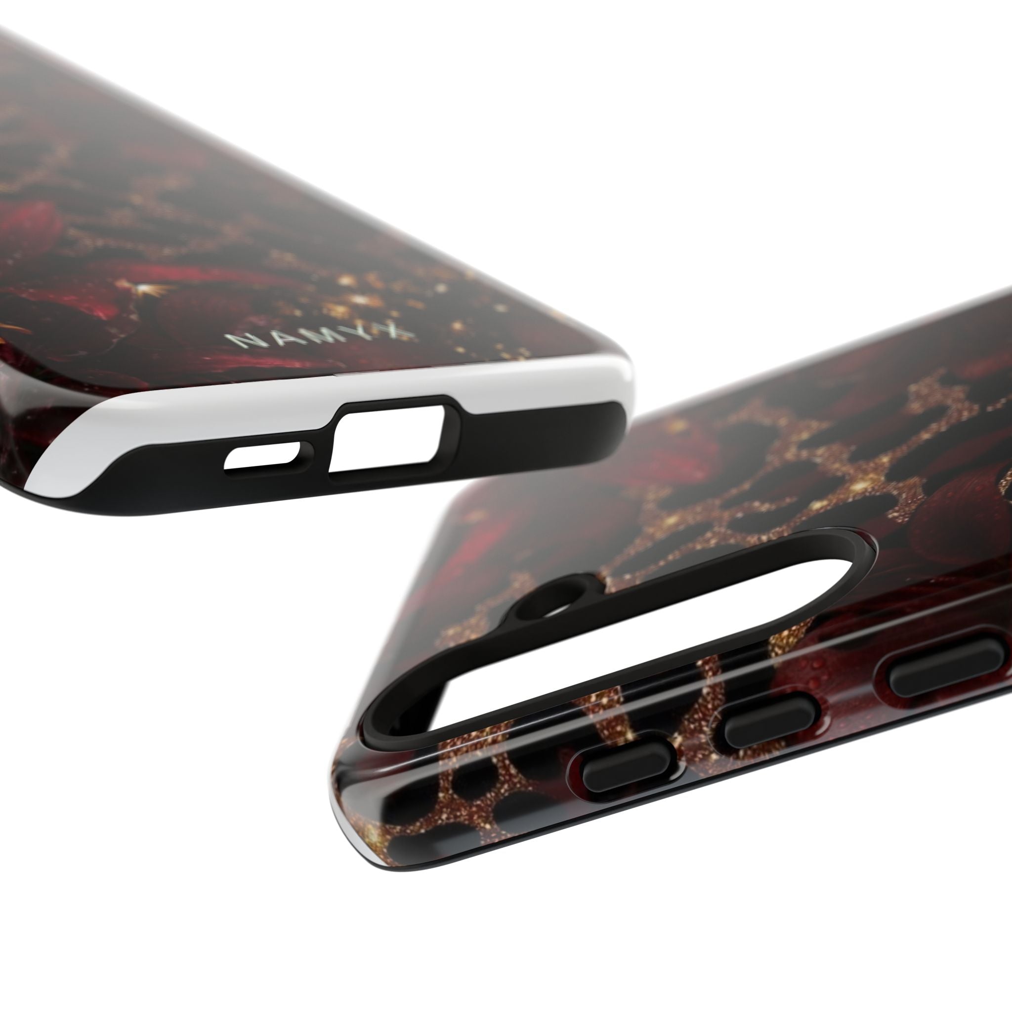 Protective Phone Case — Burgundy Floral & Gold Leopard Print Tough Case