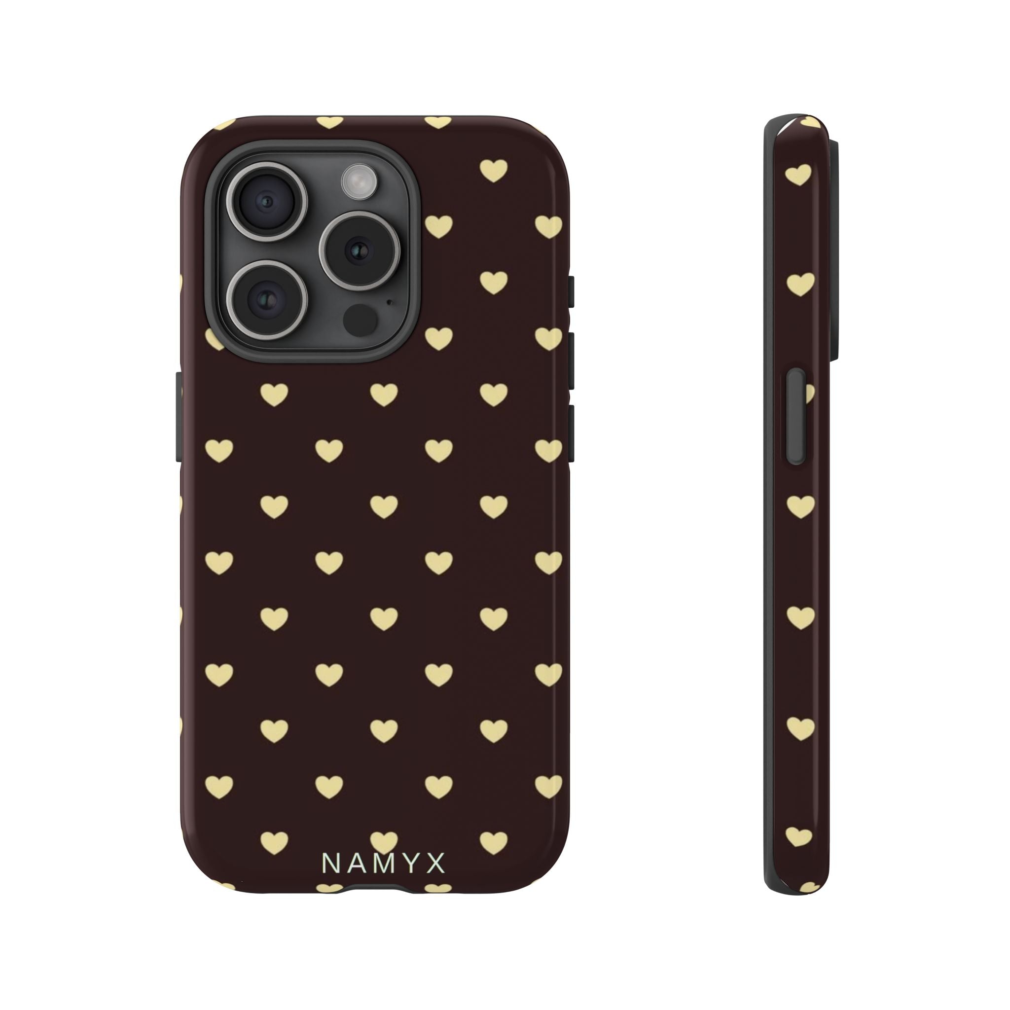 Tough Case — Brown Phone Case with Cream Heart Pattern
