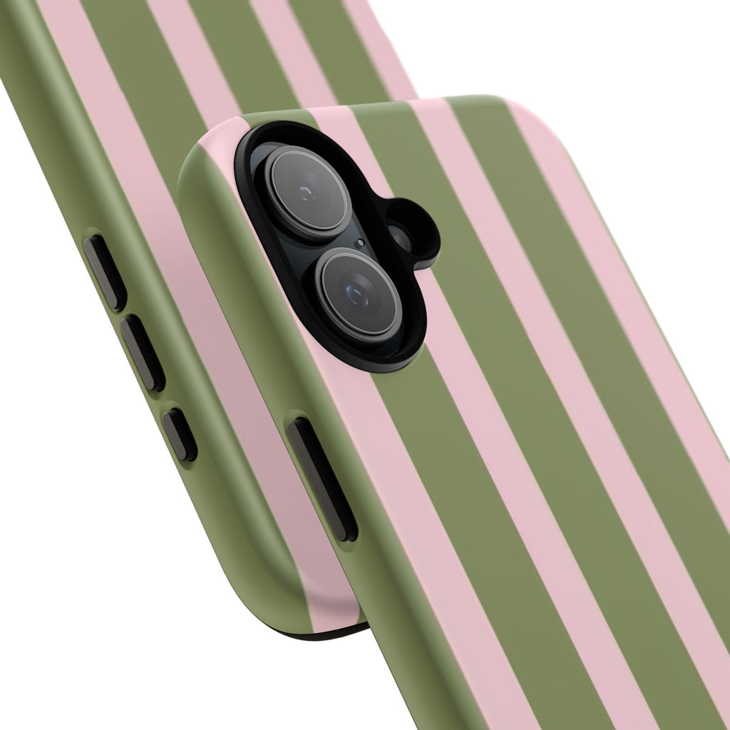 Striped Olive & Blush Tough Phone Case — Durable Protective Phone Cover