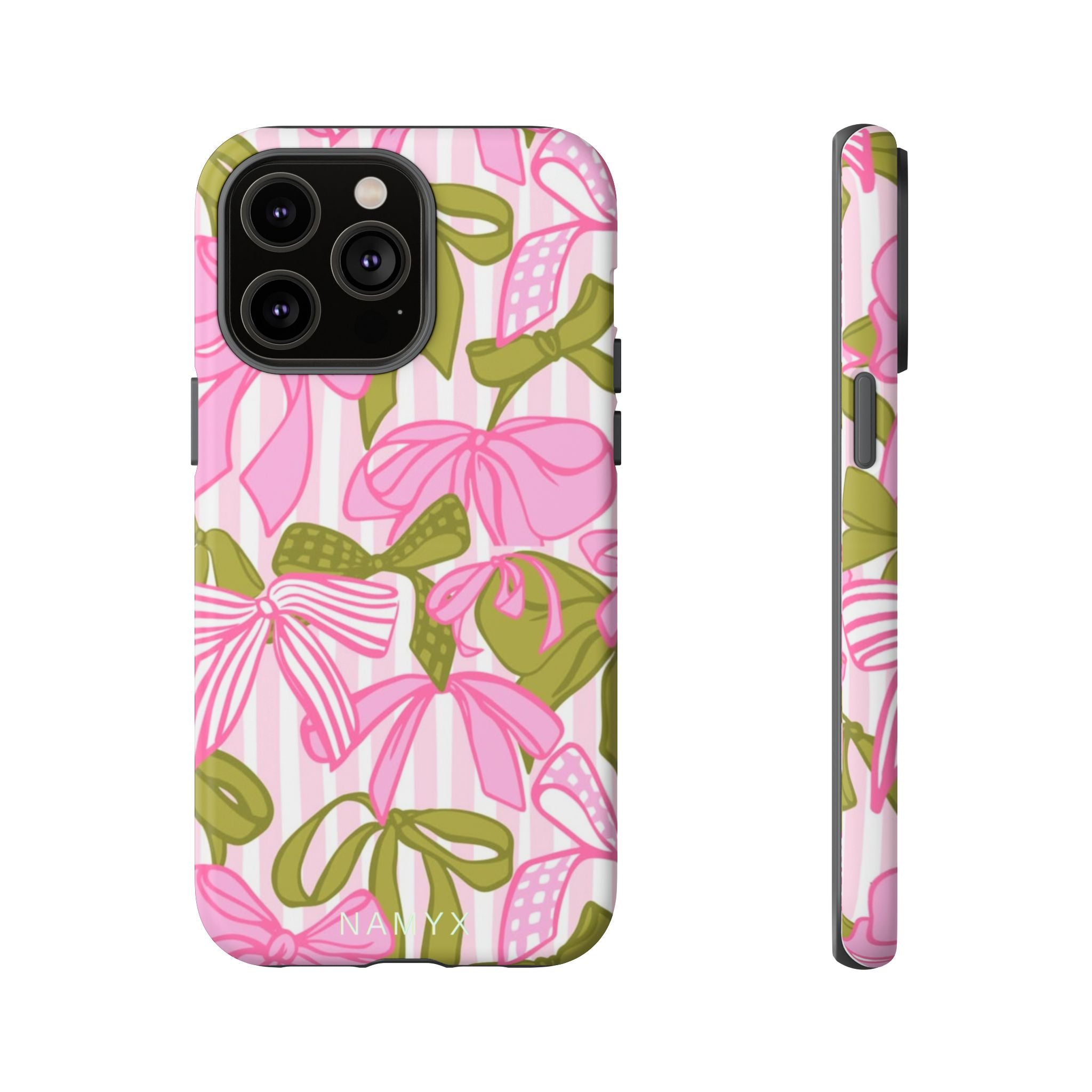 Bow Pattern Tough Case - Pink & Olive Floral Phone Cover