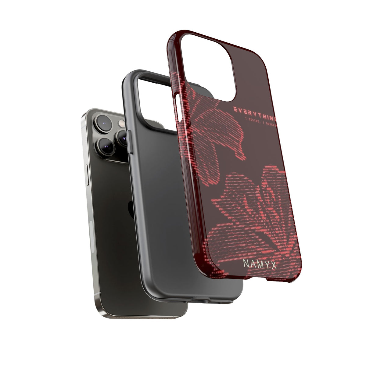 Floral Tough Phone Case — 'Everything' Burgundy Protective Cover