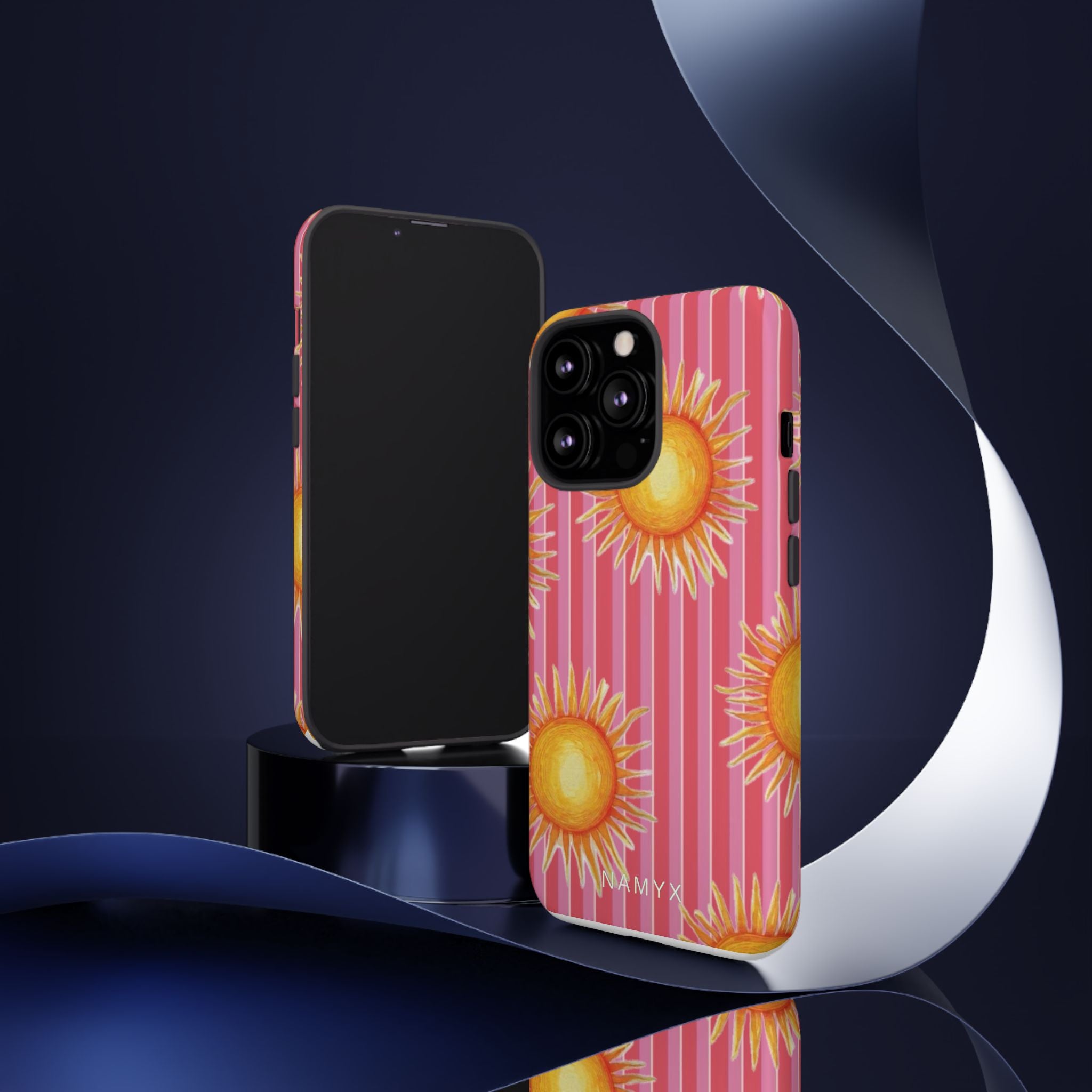 Sunburst Stripe Tough Phone Case — Bright Yellow Sun Pattern on Pink