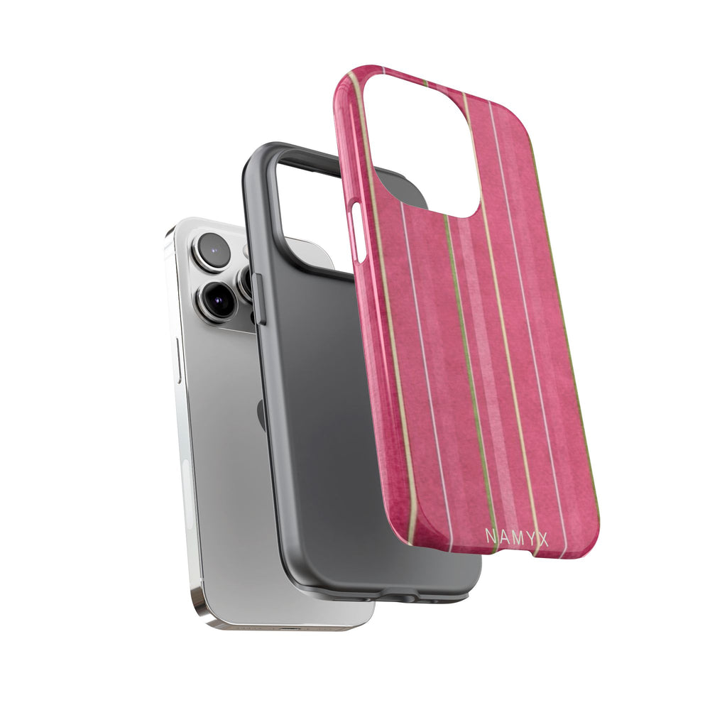 Pink Vertical Stripe Tough Phone Case — Durable Protective iPhone Cover with Subtle Vintage Stripes