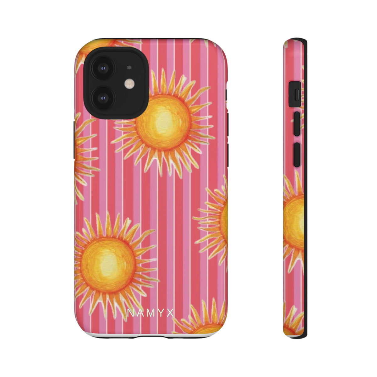Sunburst Stripe Tough Phone Case — Bright Yellow Sun Pattern on Pink