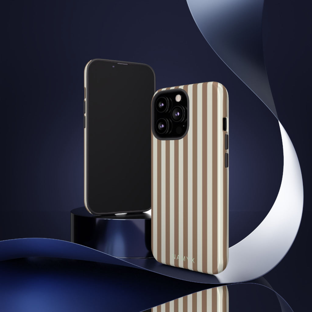 Striped Beige Phone Case — Classic Vertical Brown & Cream Stripe Tough Case