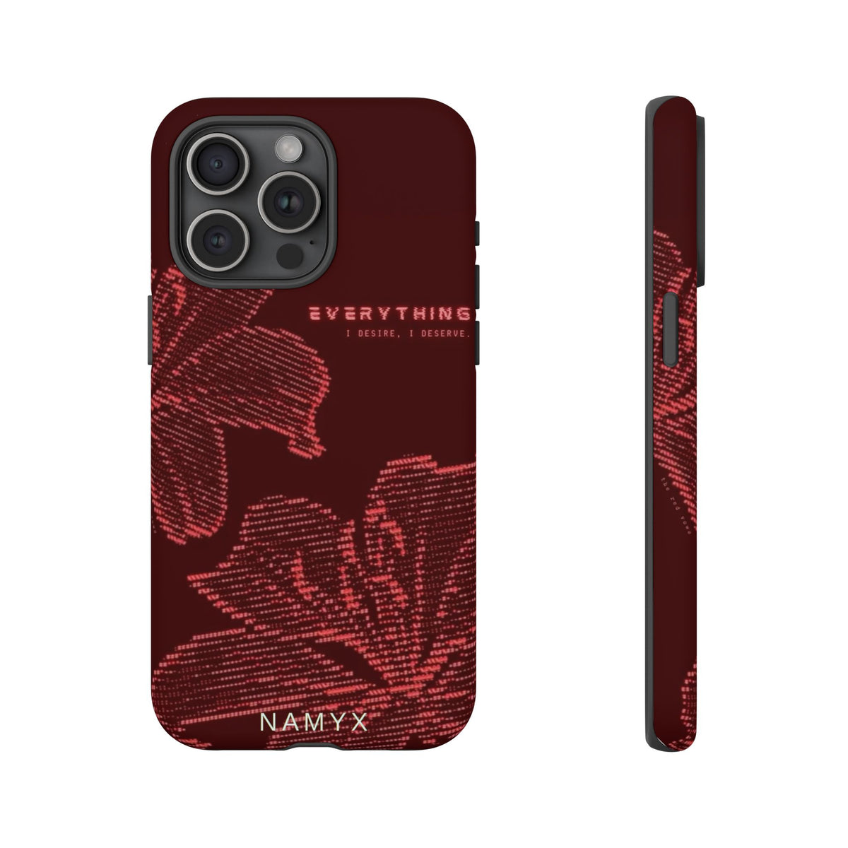 Floral Tough Phone Case — 'Everything' Burgundy Protective Cover
