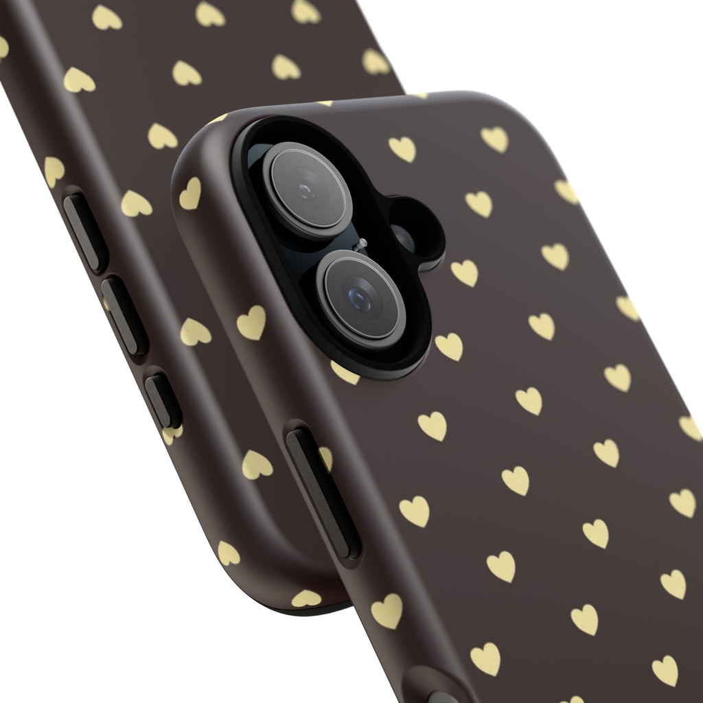 Tough Case — Brown Phone Case with Cream Heart Pattern