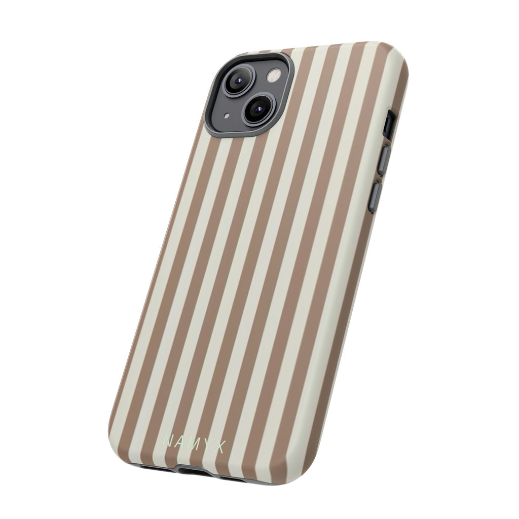 Striped Beige Phone Case — Classic Vertical Brown & Cream Stripe Tough Case
