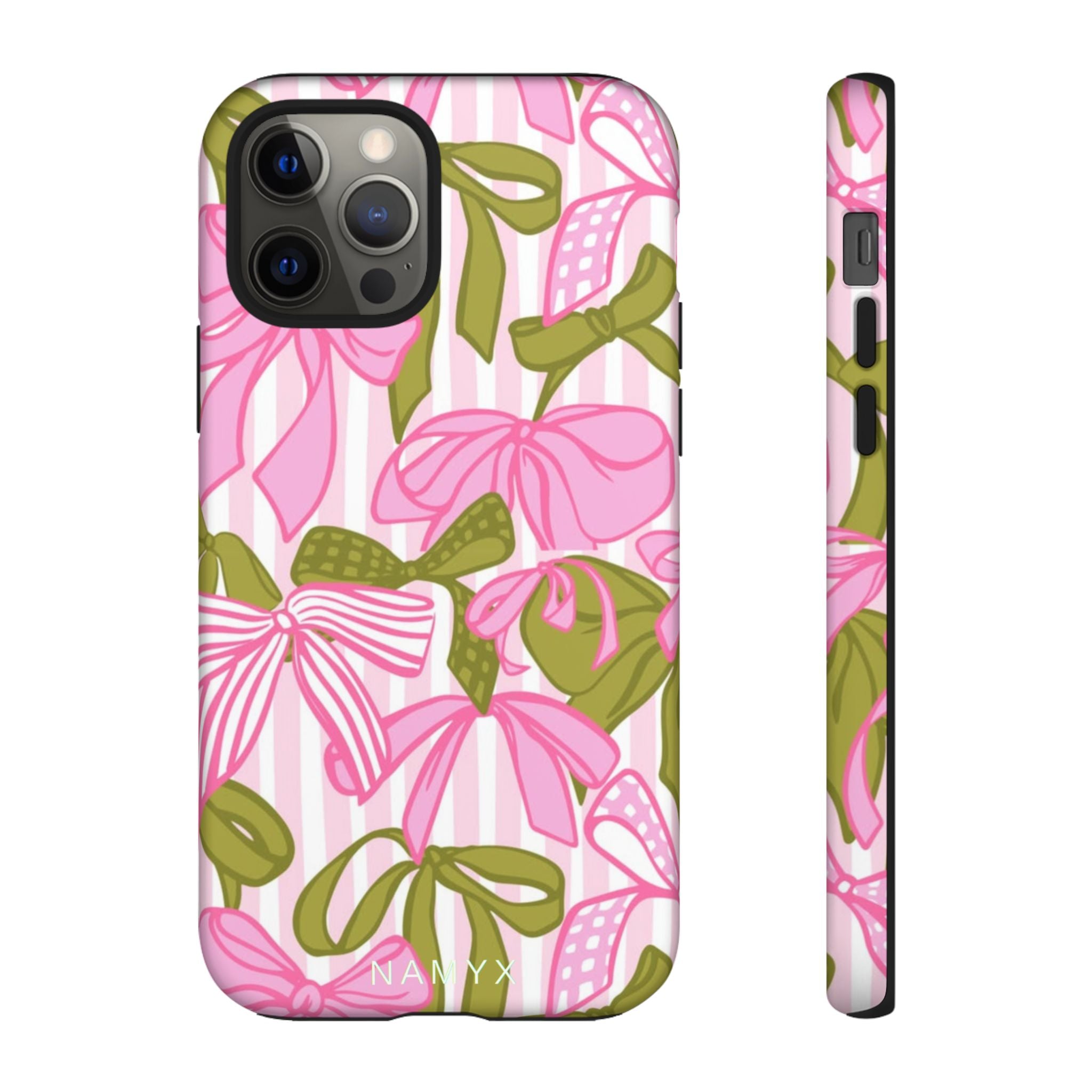 Bow Pattern Tough Case - Pink & Olive Floral Phone Cover