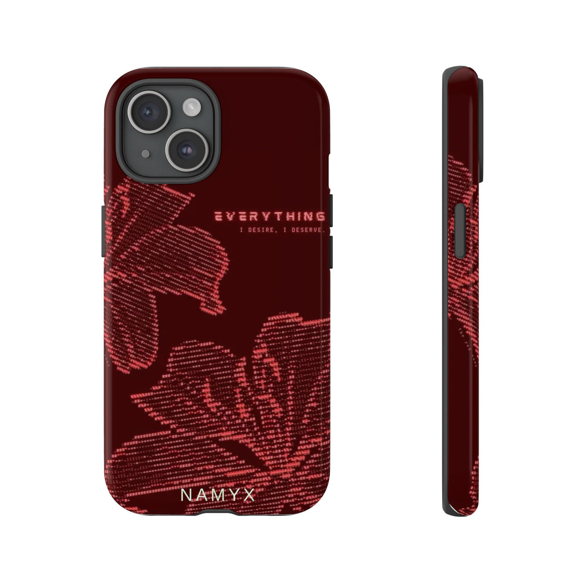 Floral Tough Phone Case — 'Everything' Burgundy Protective Cover