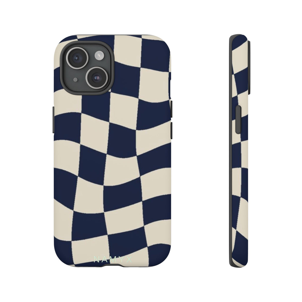 Wavy Checkered Phone Case – Retro Navy Racing Pattern Tough Case