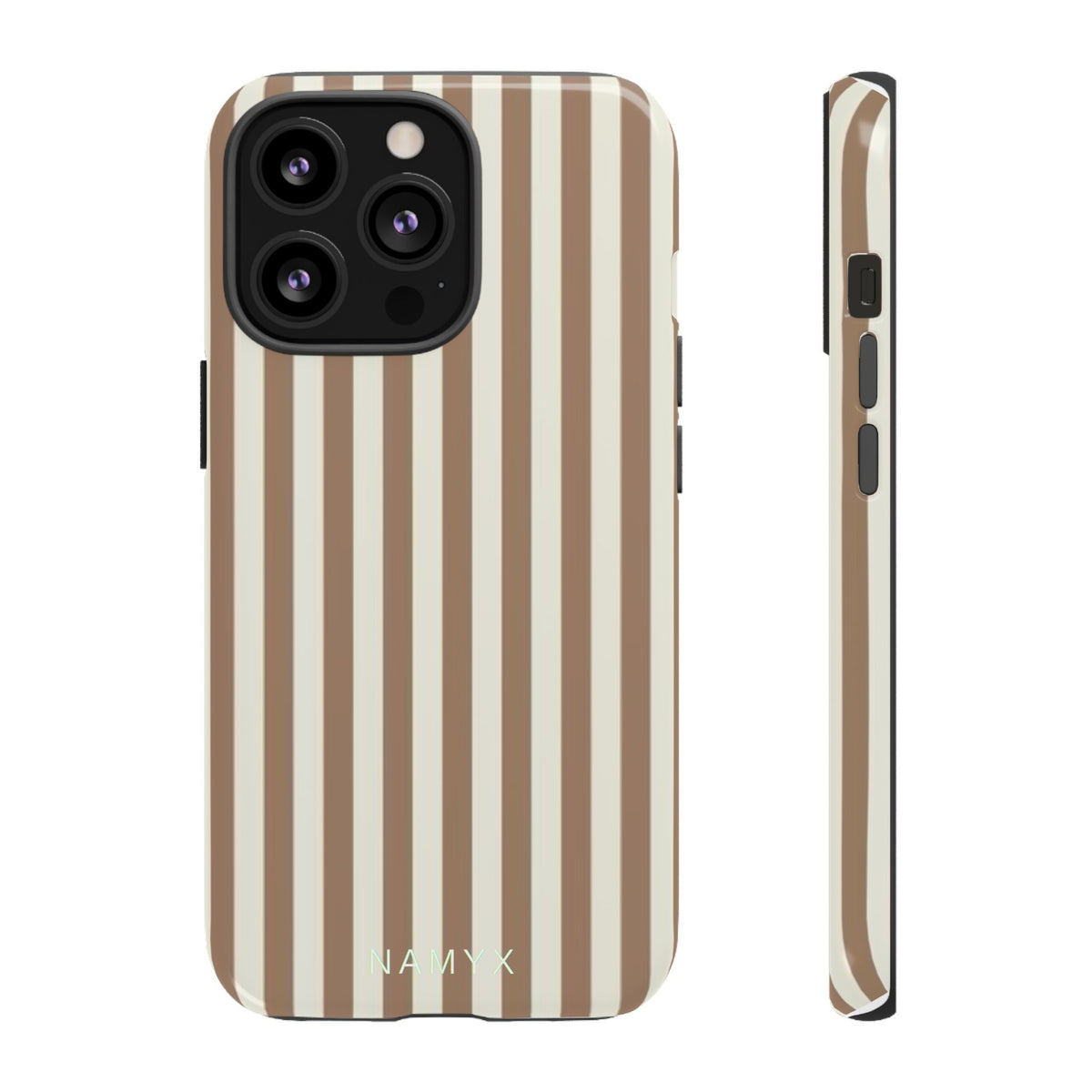 Striped Beige Phone Case — Classic Vertical Brown & Cream Stripe Tough Case