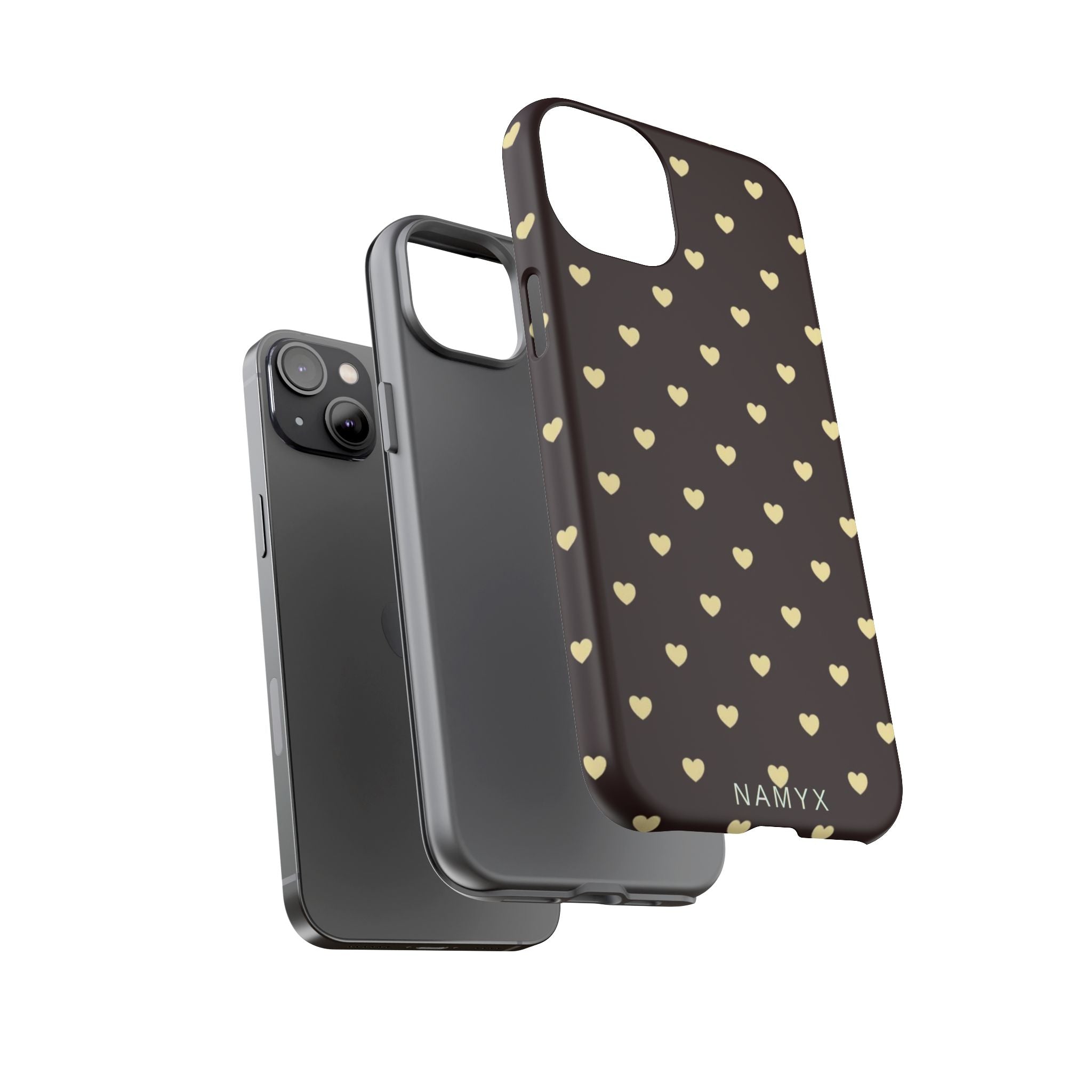 Tough Case — Brown Phone Case with Cream Heart Pattern
