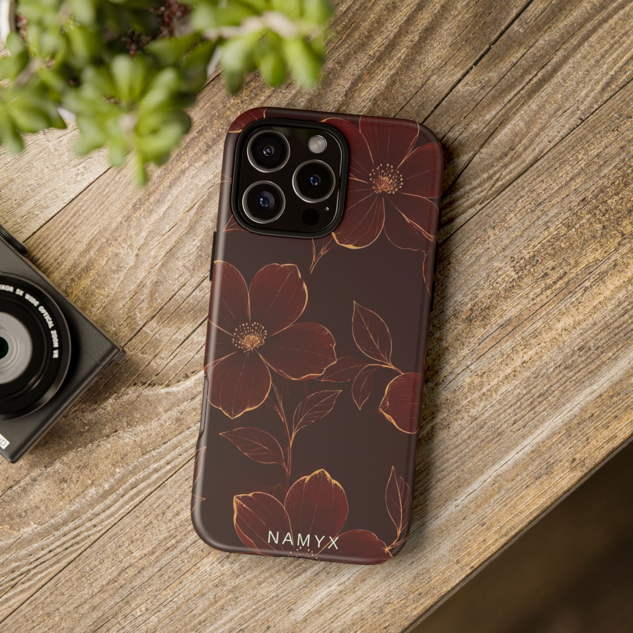 Floral Tough Case — Dark Red Botanical Phone Case