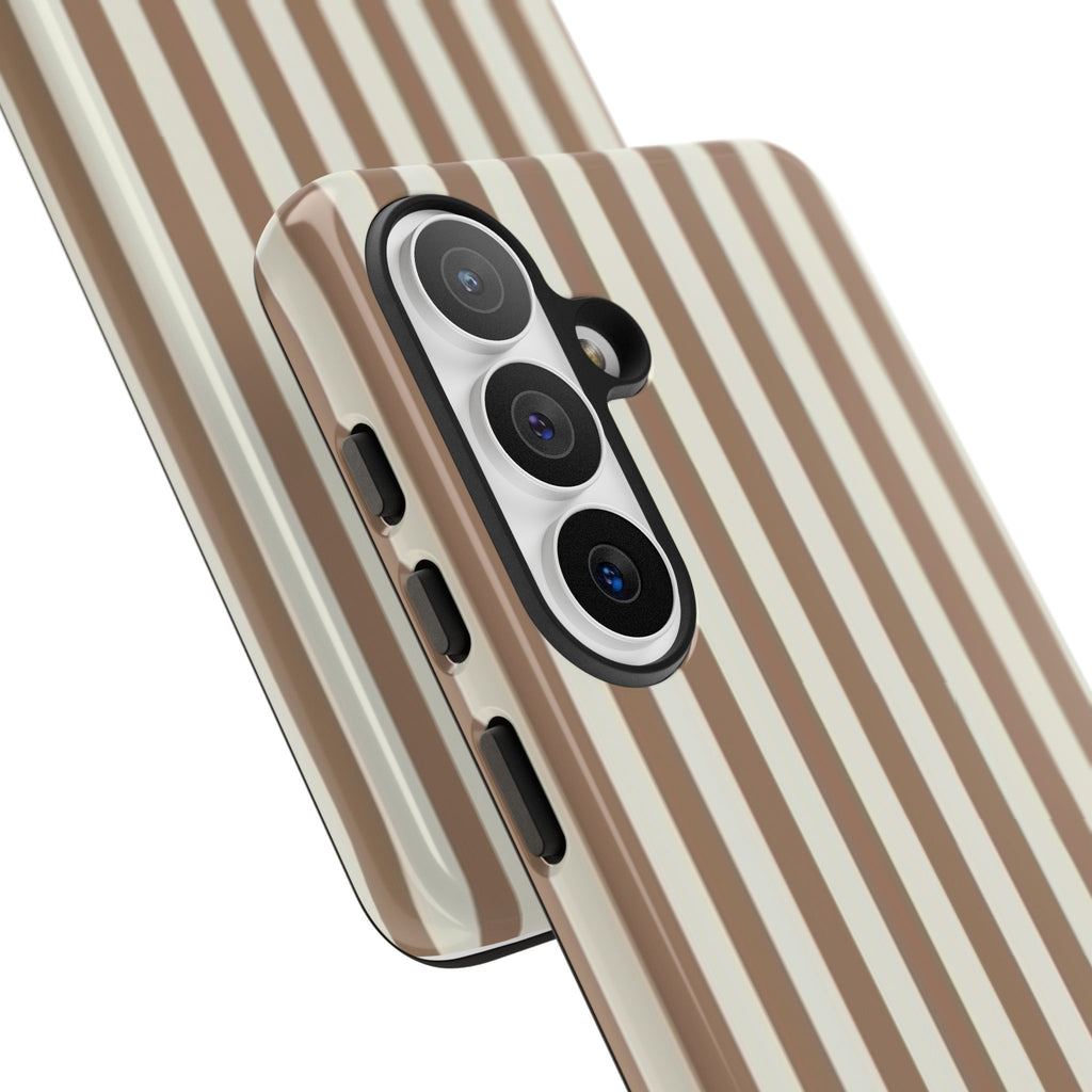 Striped Beige Phone Case — Classic Vertical Brown & Cream Stripe Tough Case