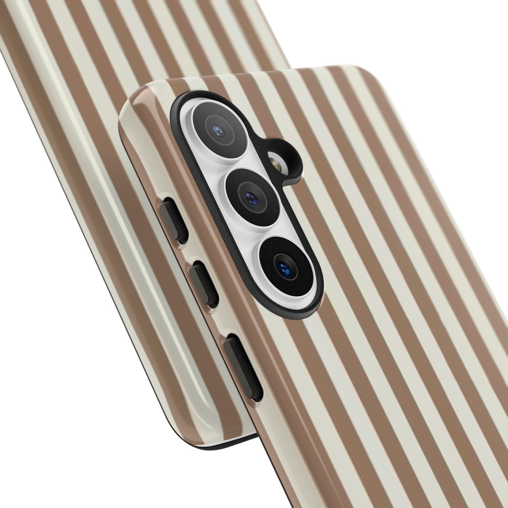 Striped Beige Phone Case — Classic Vertical Brown & Cream Stripe Tough Case
